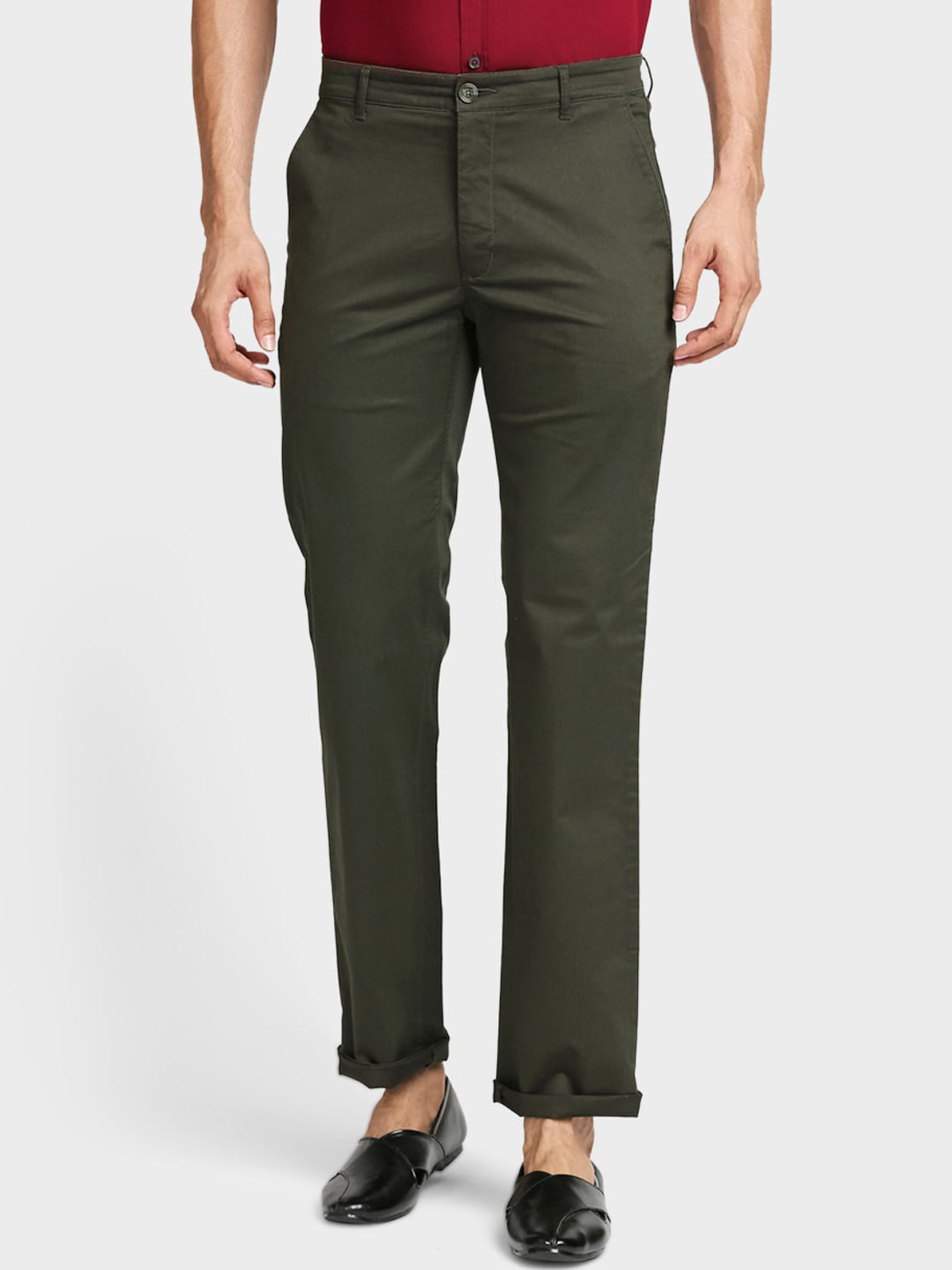 

ColorPlus Men Green Solid Regular Fit Trousers