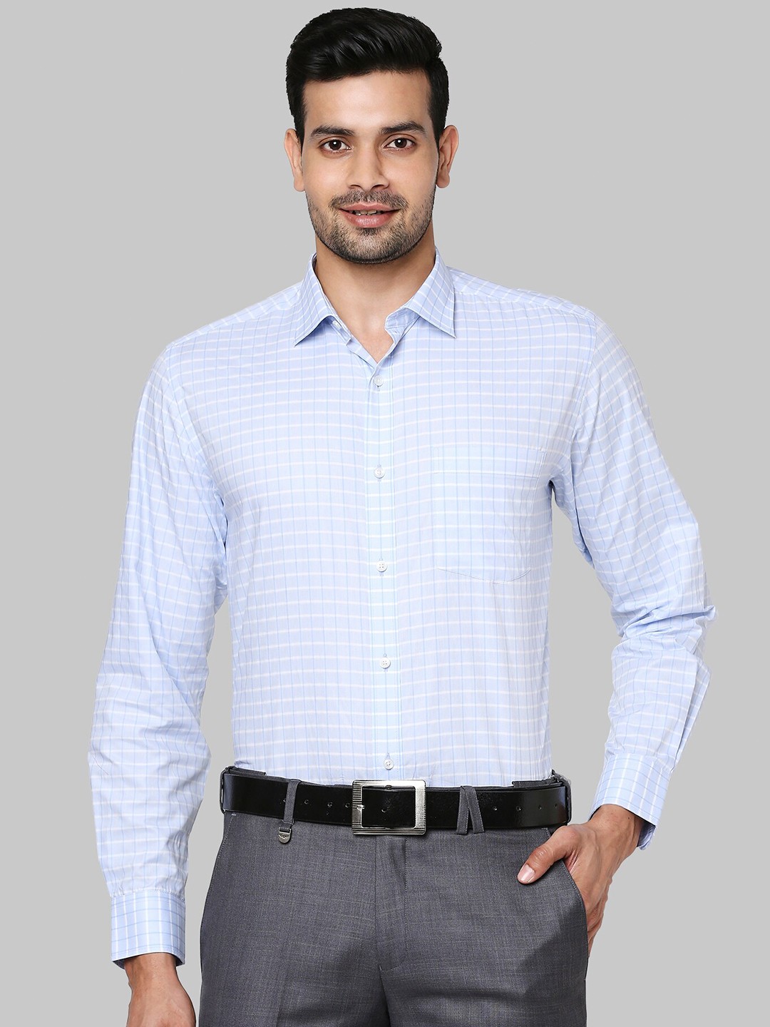 

Park Avenue Men Blue Checked Cotton Formal Shirt