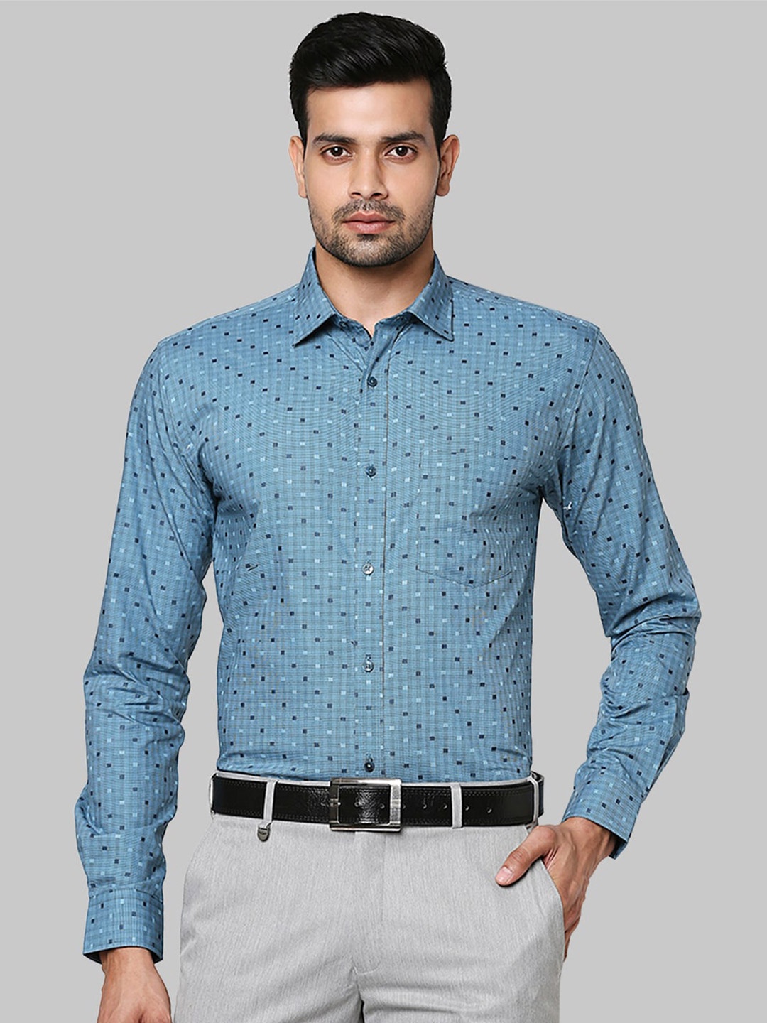 

Park Avenue Men Blue Slim Fit Printed Cotton Formal Shirt