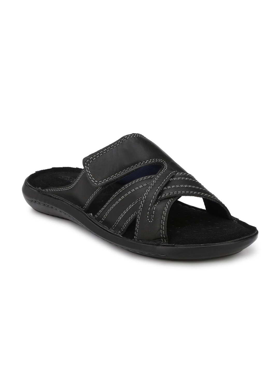 

Delize Men Black Leather Comfort Sandals