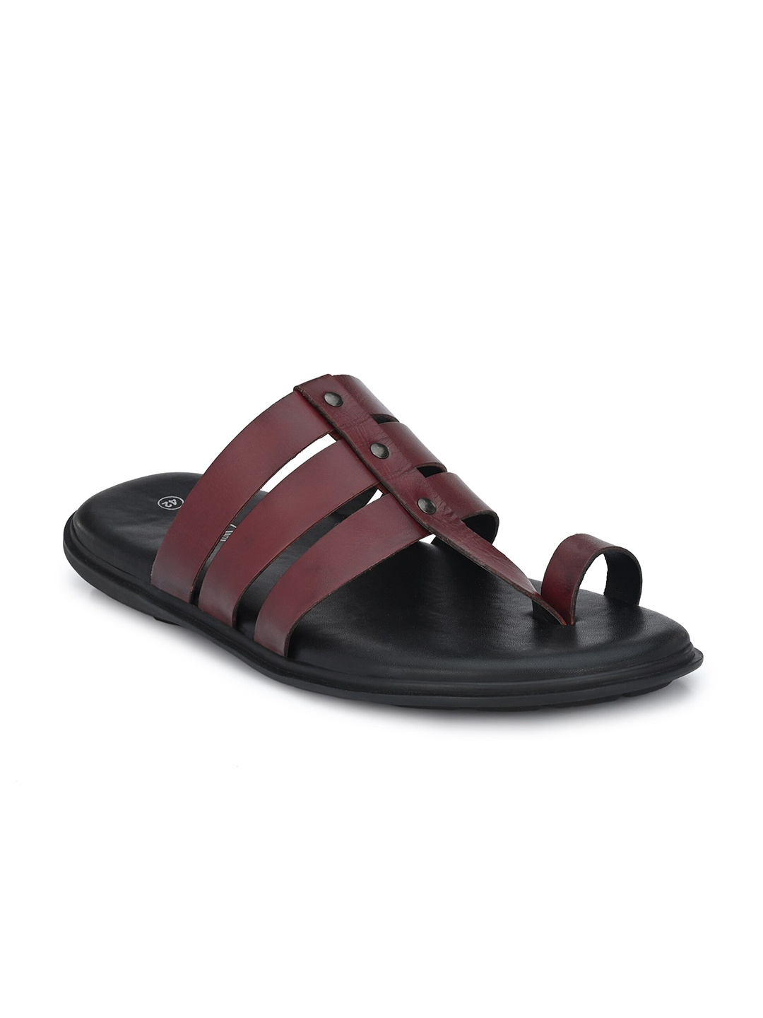 

Delize Men Burgundy & Black Leather Comfort Sandals