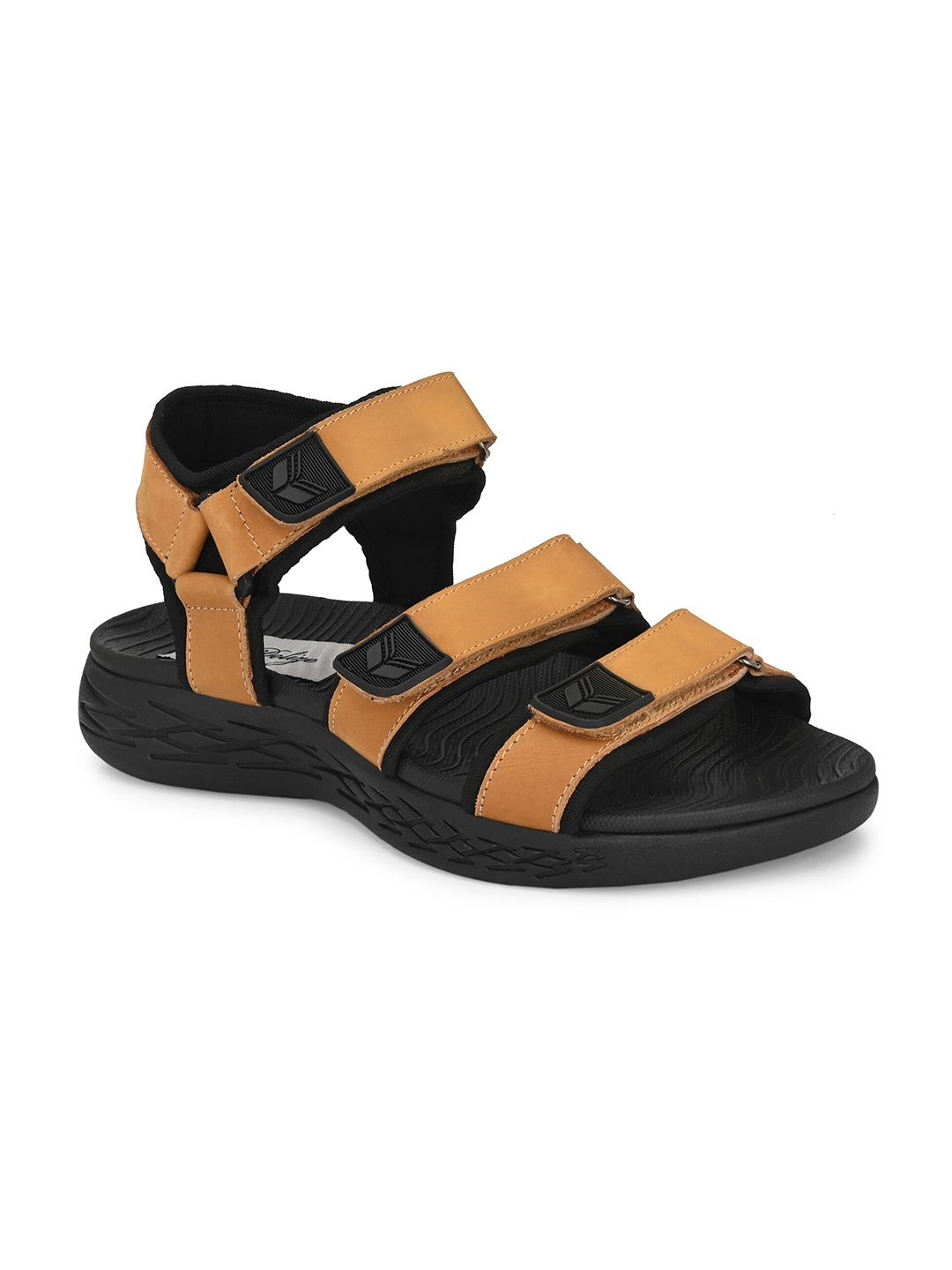 

Delize Men Yellow & Black Leather Comfort Sandals