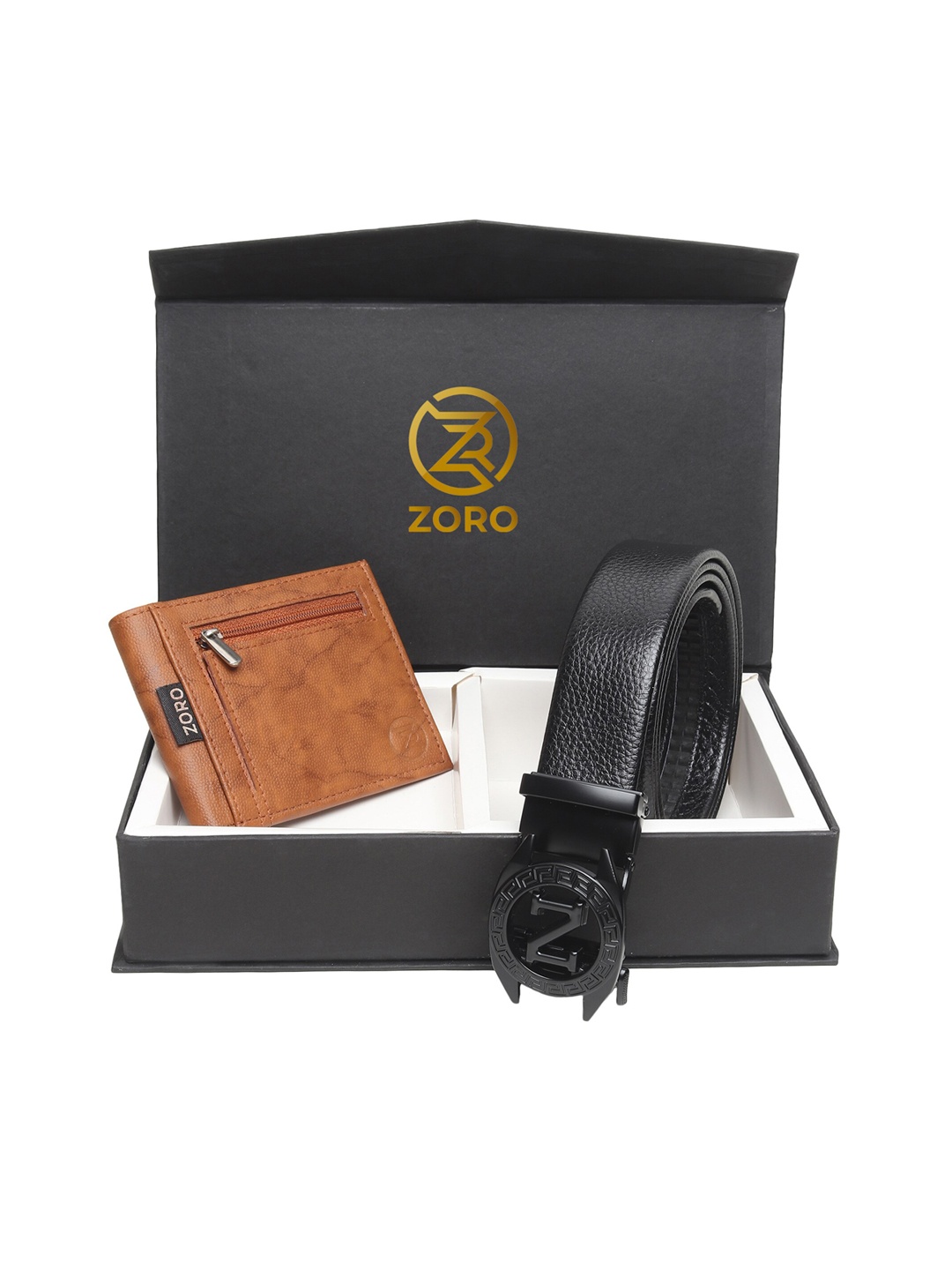 

ZORO Men Black & Brown Belt Wallet Combo Set