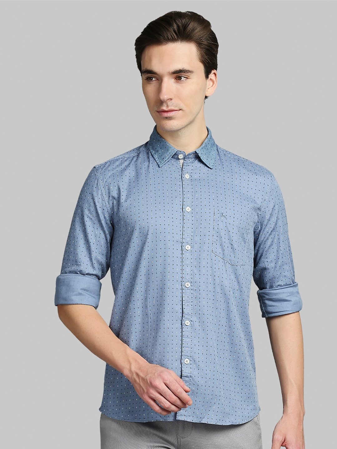 

Parx Men Blue Slim Fit Printed Cotton Casual Shirt