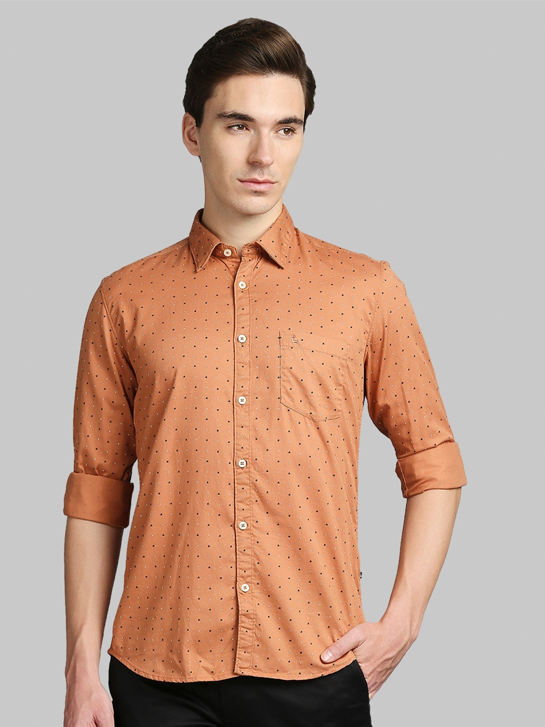 

Parx Men Orange Printed Slim Fit Cotton Casual Shirt