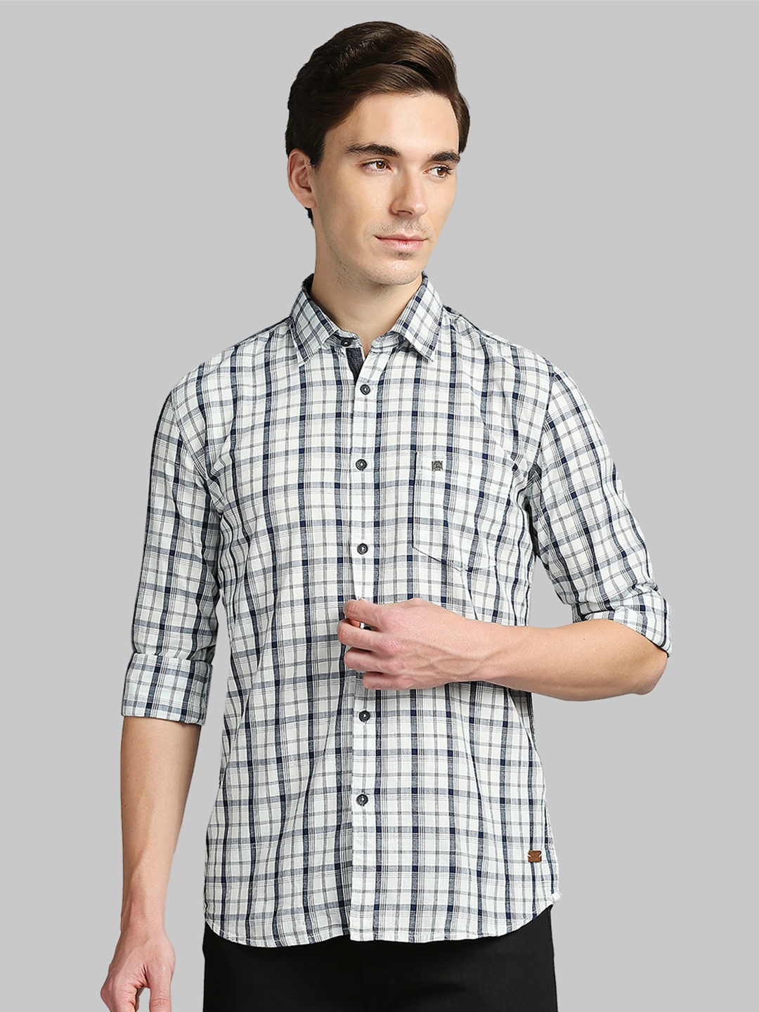 

Parx Men White Slim Fit Tartan Checked Cotton Casual Shirt