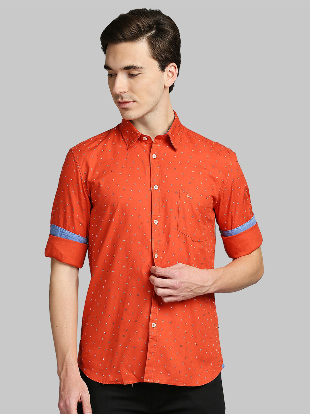 

Parx Men Red Slim Fit Printed Cotton Casual Shirt