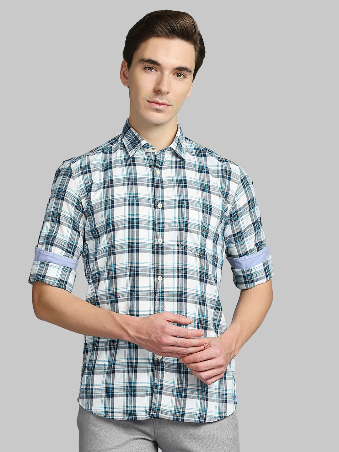 

Parx Men White Slim Fit Tartan Checks Checked Casual Shirt