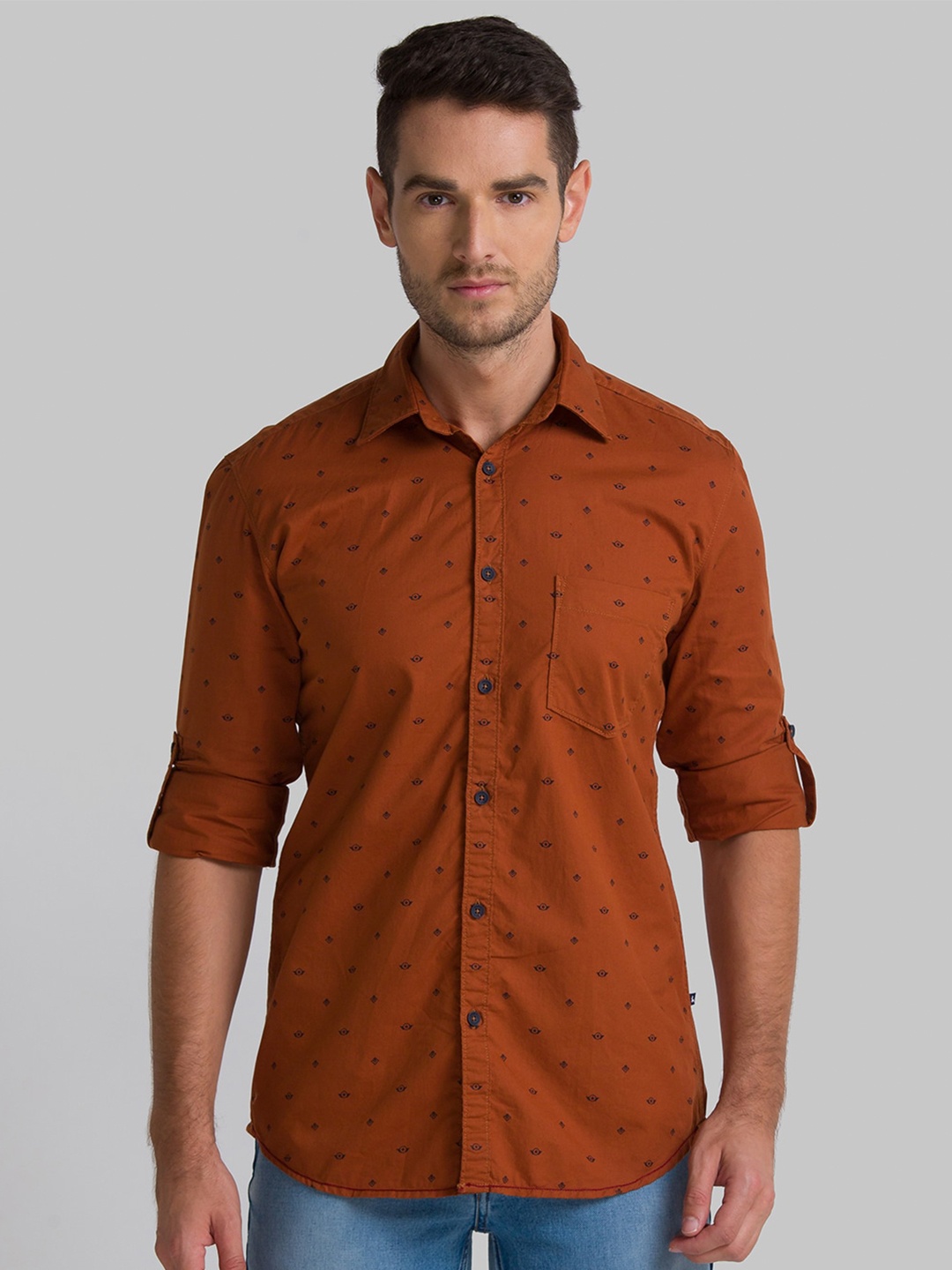 

Parx Men Rust Red Slim Fit Printed Casual Shirt