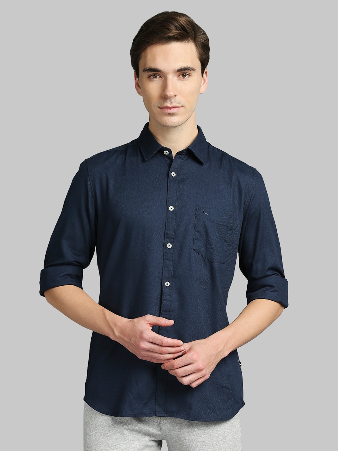 

Parx Men Navy Blue Slim Fit Cotton Casual Shirt