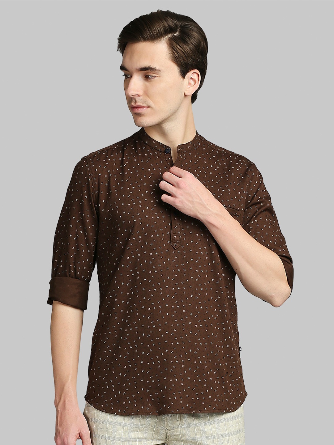 

Parx Men Brown Slim Fit Printed Cotton Casual Shirt