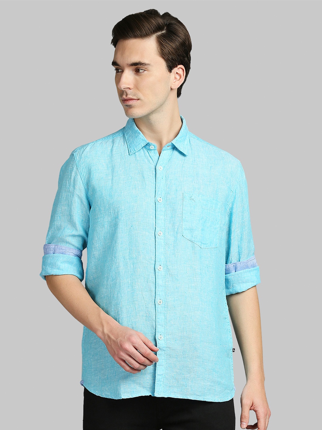 

Parx Men Turquoise Blue Slim Fit Casual Shirt