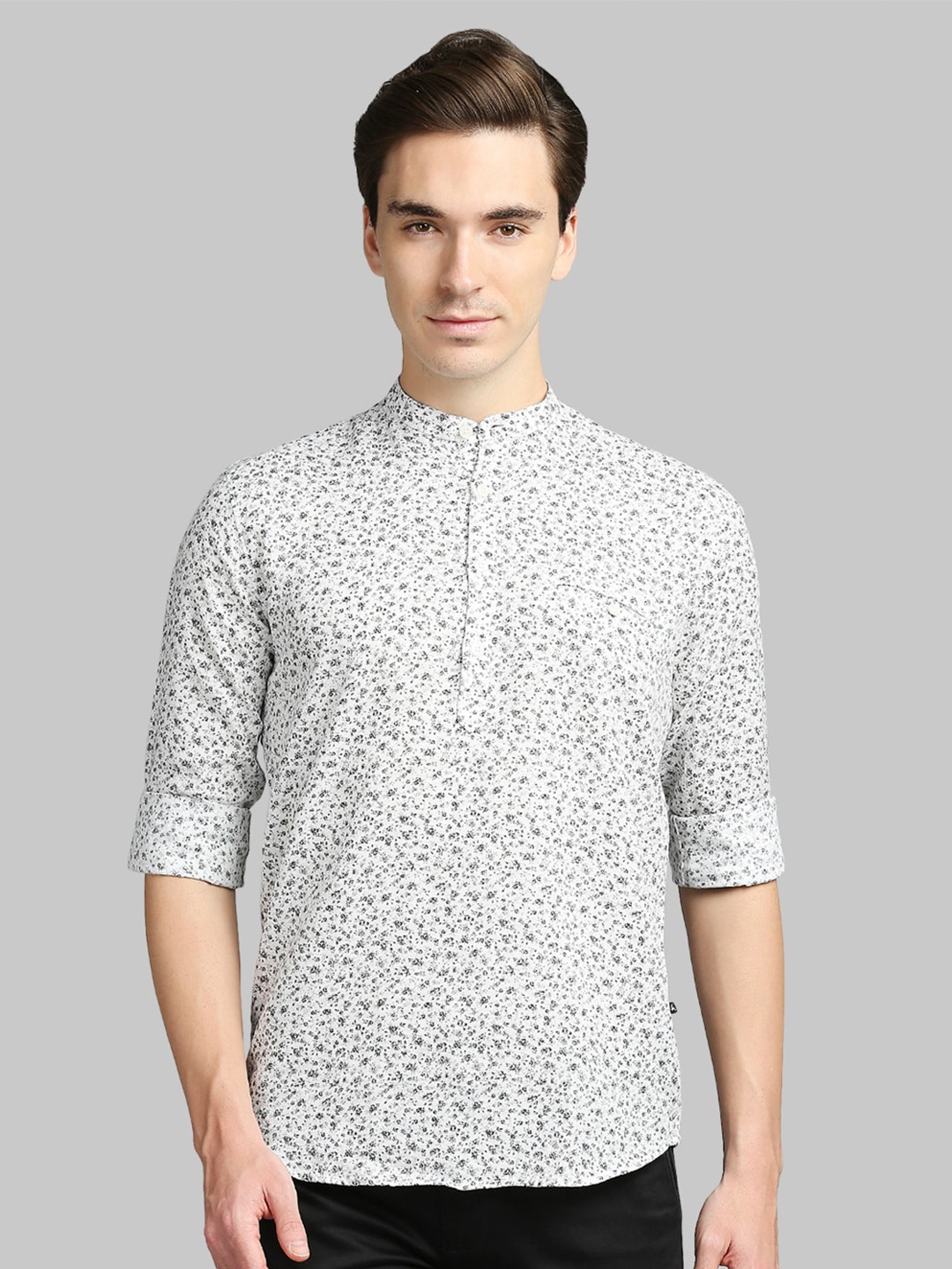 

Parx Men Grey Slim Fit Floral Printed Mandarin Collar Casual Shirt