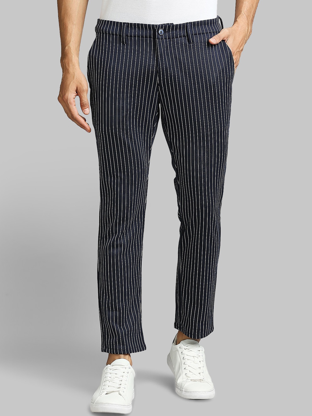 

Parx Men Blue Striped Slim Fit Regular Fit Trousers