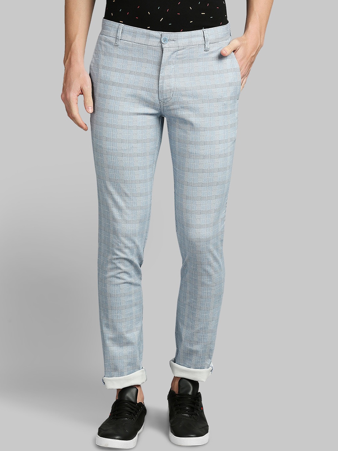 

Parx Men Blue Checked Slim Fit Regular Trousers