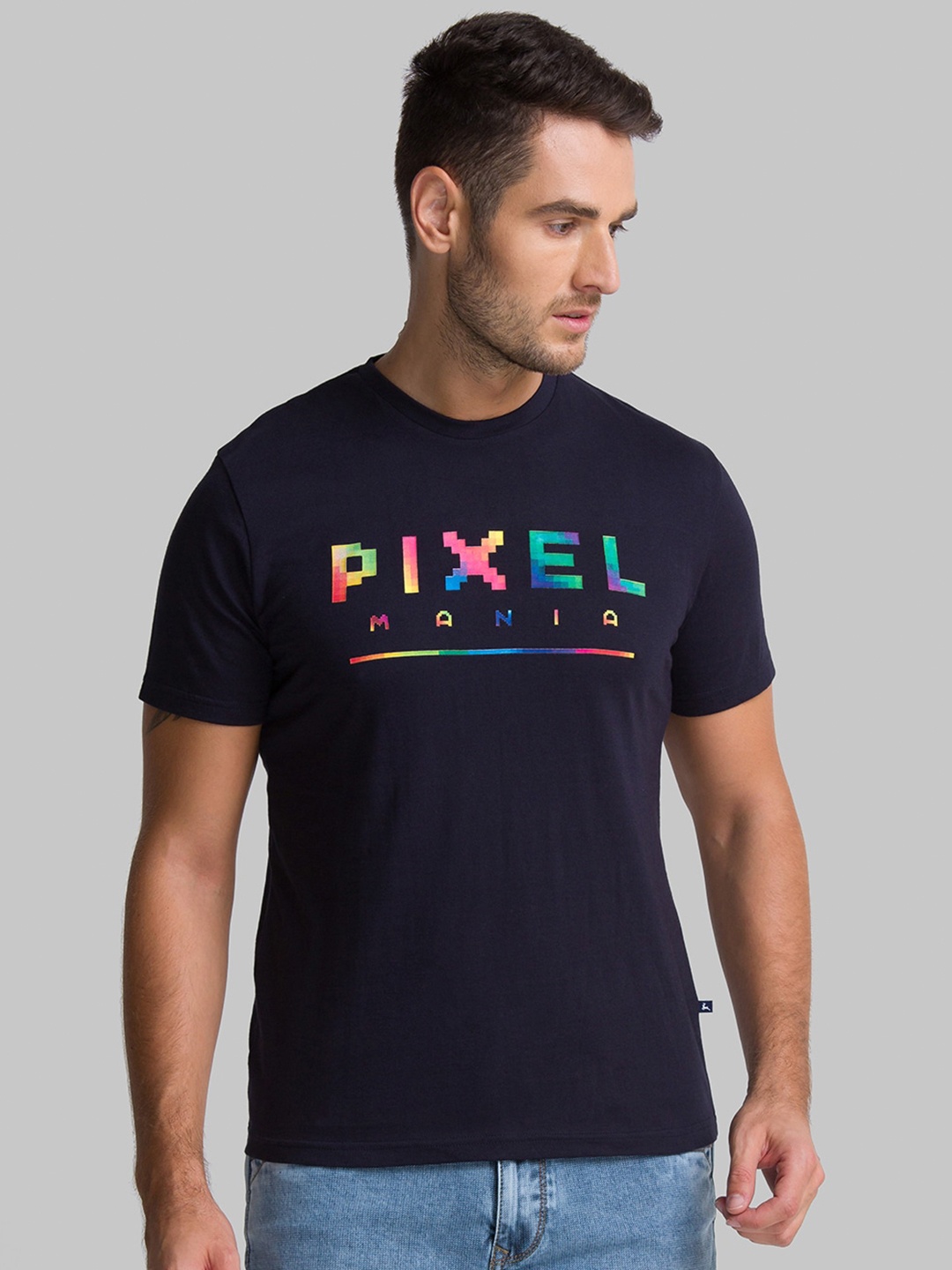 

Parx Men Blue Printed Applique T-shirt