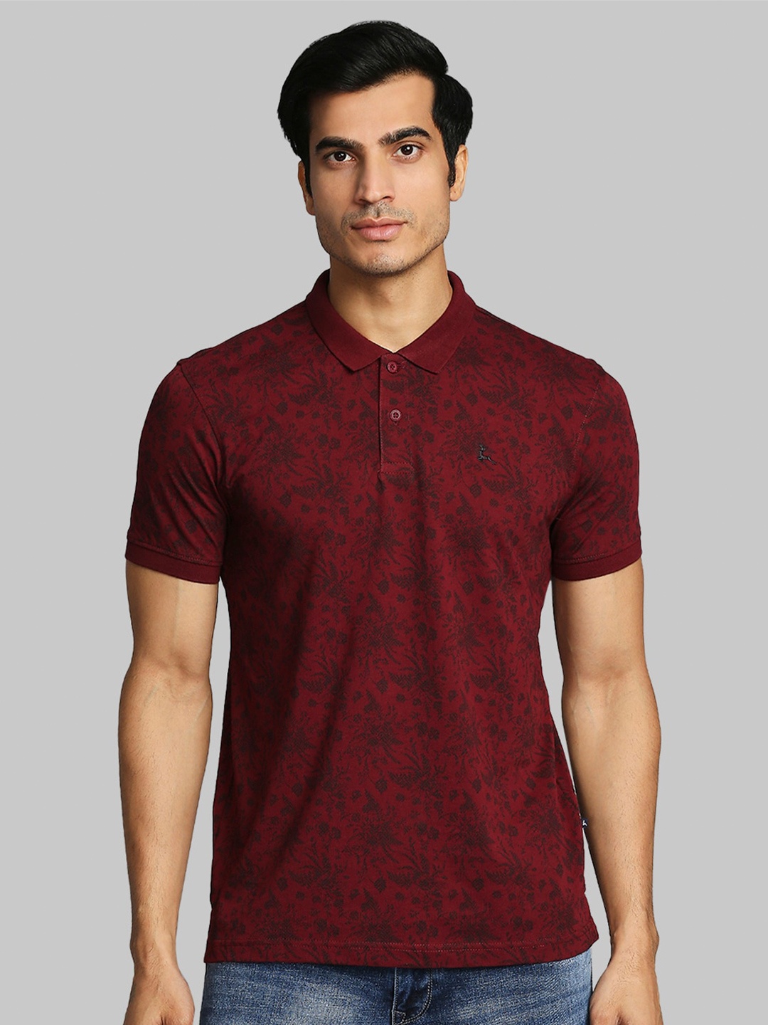

Parx Men Maroon Floral Printed Polo Collar Cotton T-shirt