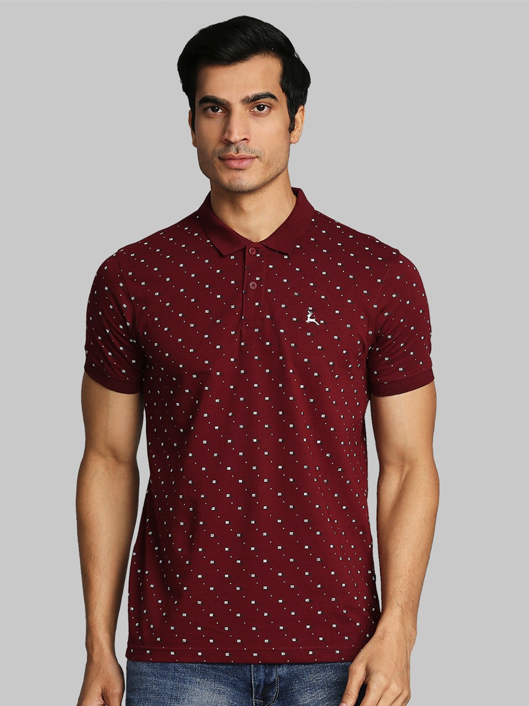 

Parx Men Maroon & White Printed Cotton Polo Collar T-shirt