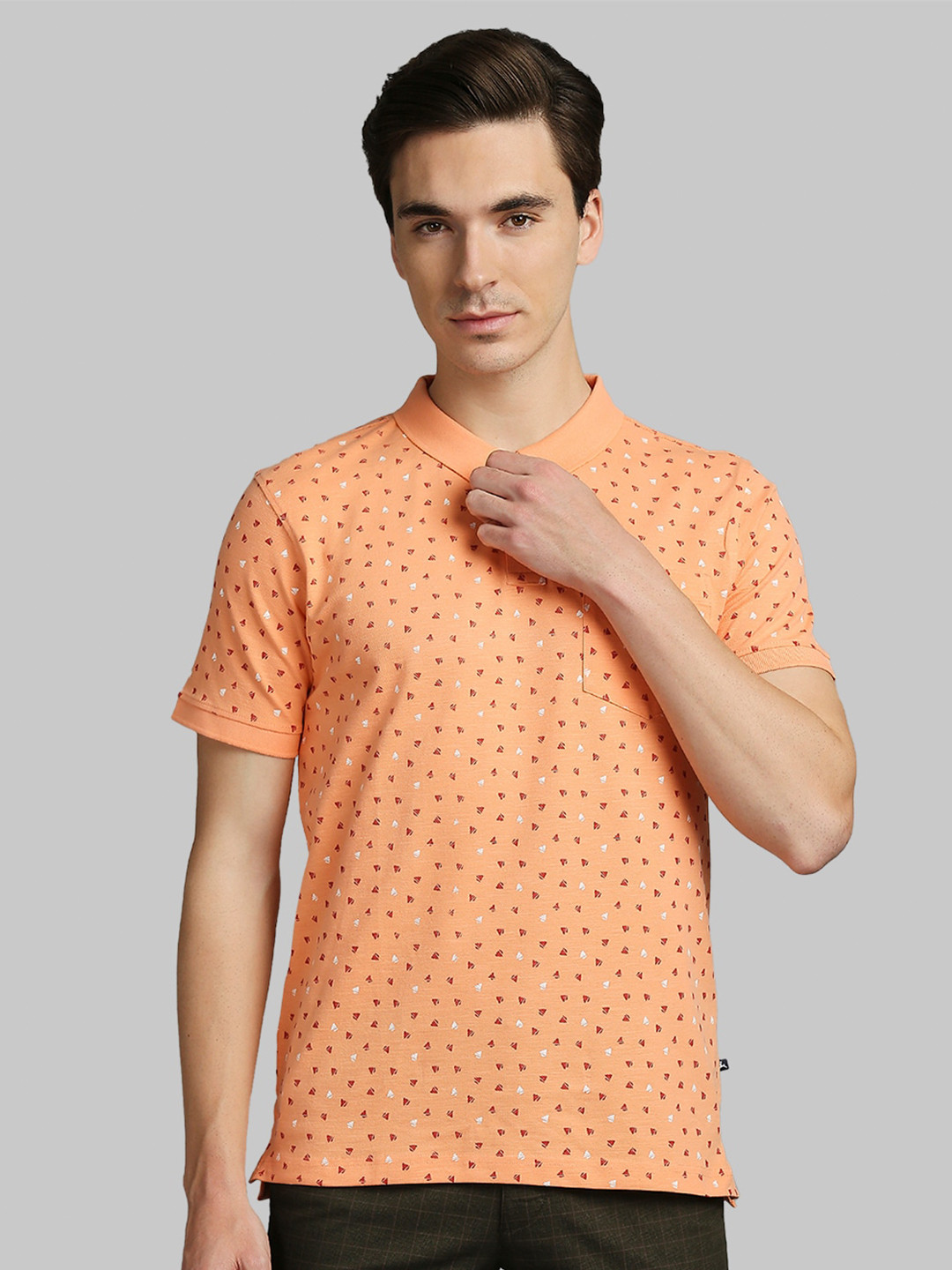 

Parx Men Orange Printed Polo Collar T-shirt