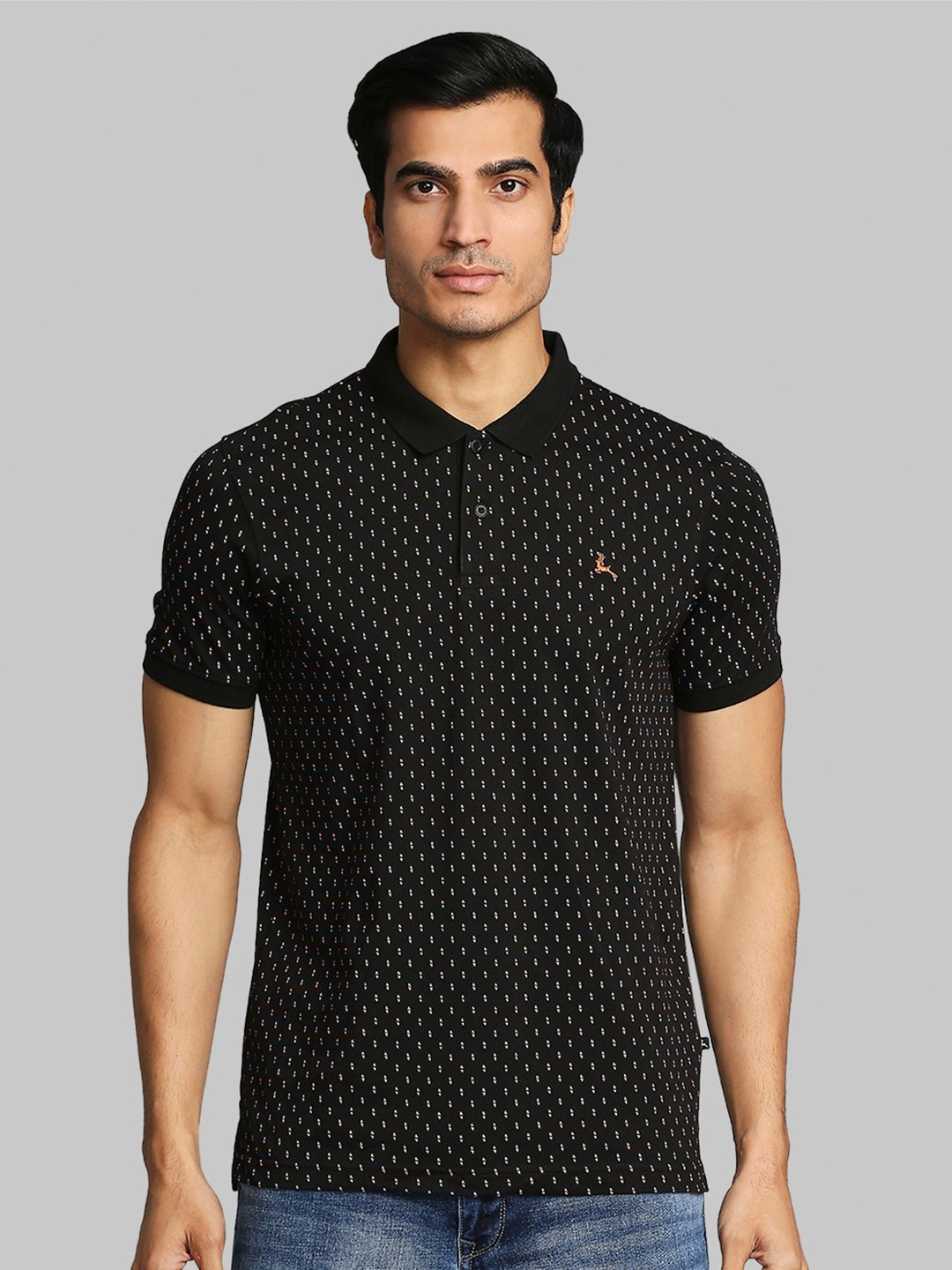 

Parx Men Black & White Printed Polo Collar Cotton T-shirt