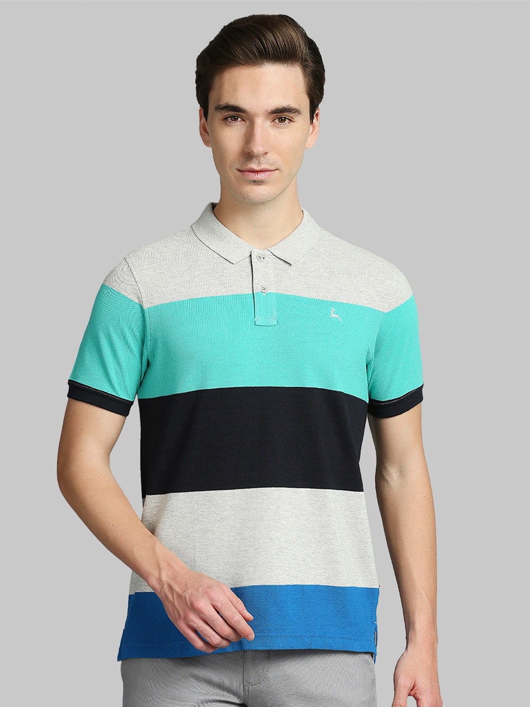 

Parx Men Multicoloured Striped Polo Collar Cotton T-shirt, Multi