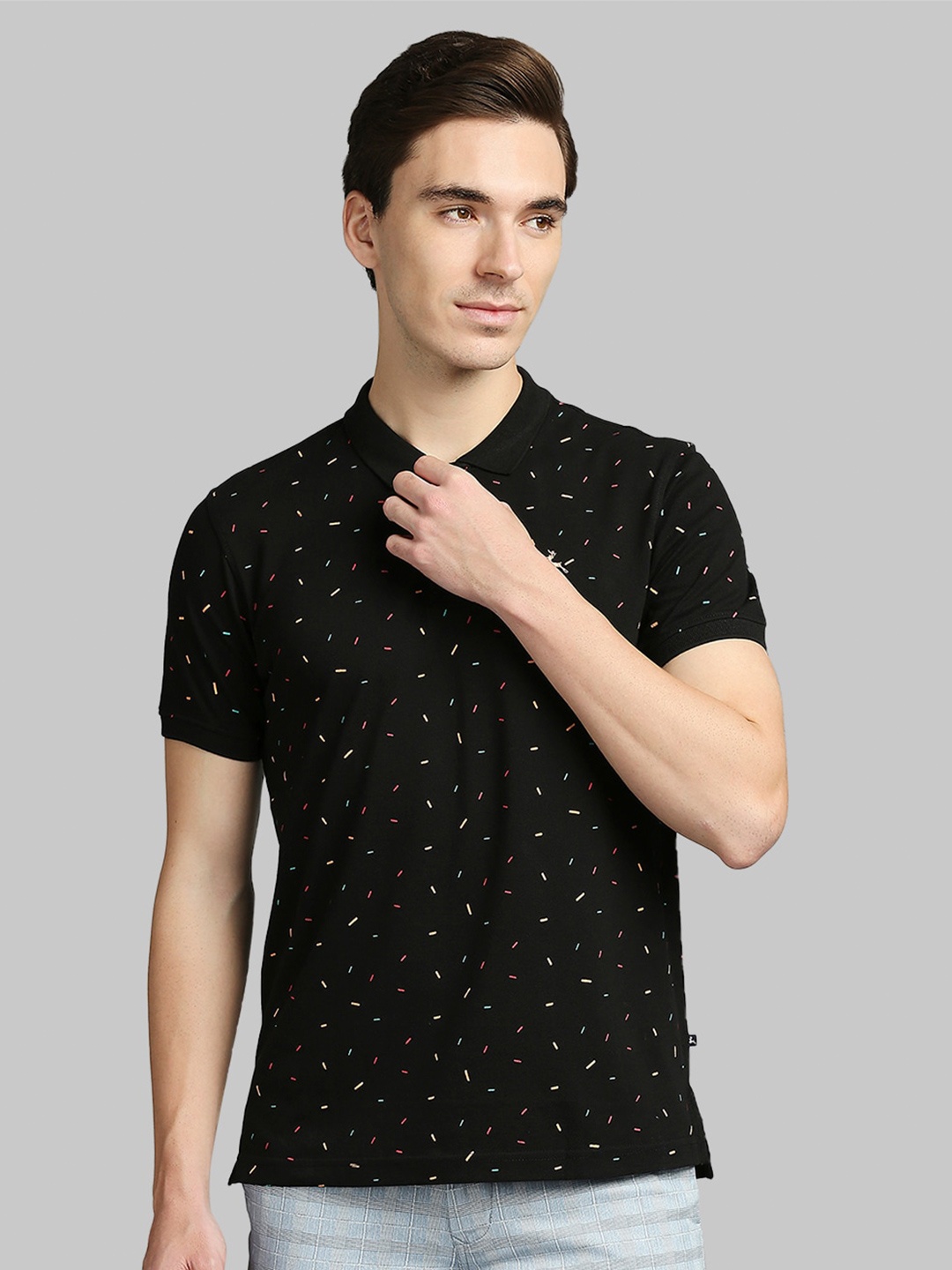 

Parx Men Black Printed Polo Collar T-shirt