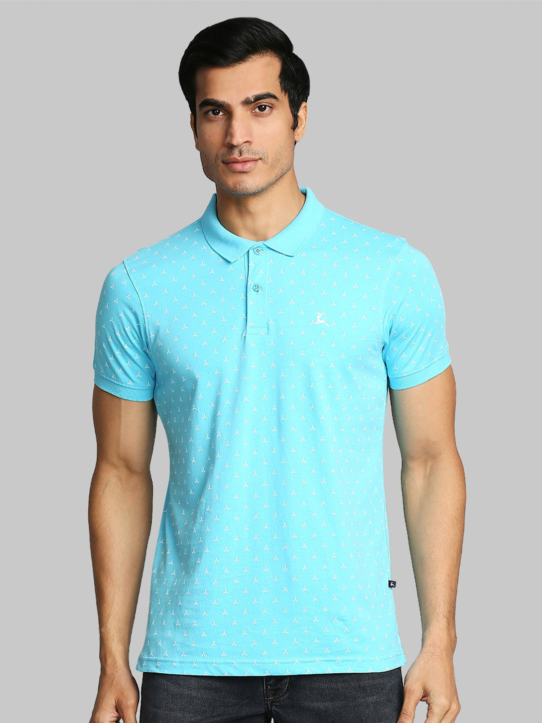 

Parx Men Blue Printed Polo Collar T-shirt