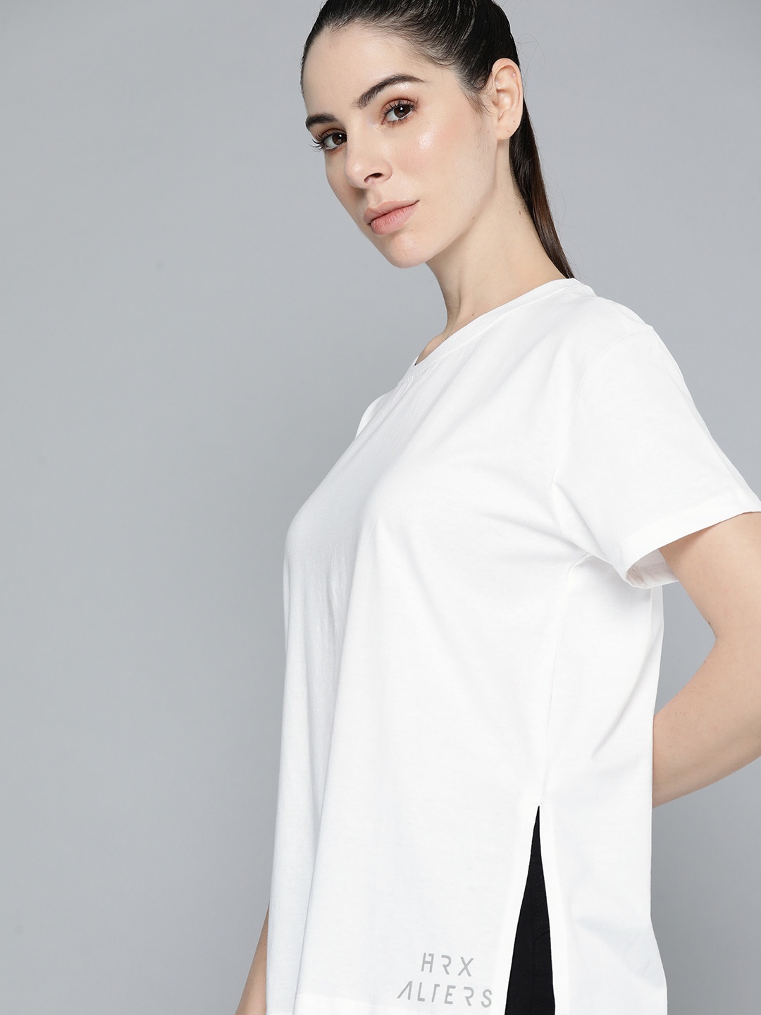 

HRX By Hrithik Roshan Lifestyle Women Optic White Bio-Wash Solid T-shirts