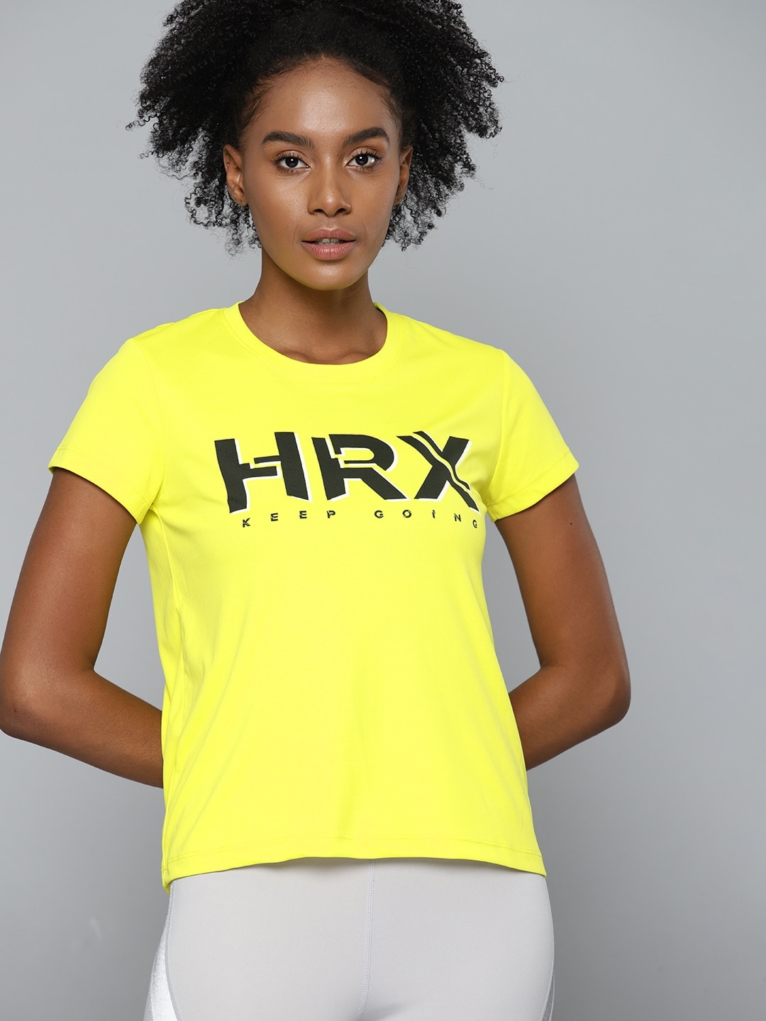 

HRX By Hrithik Roshan Training Women Neon Lime Rapid-Dry Brand Carrier Tshirts, Yellow