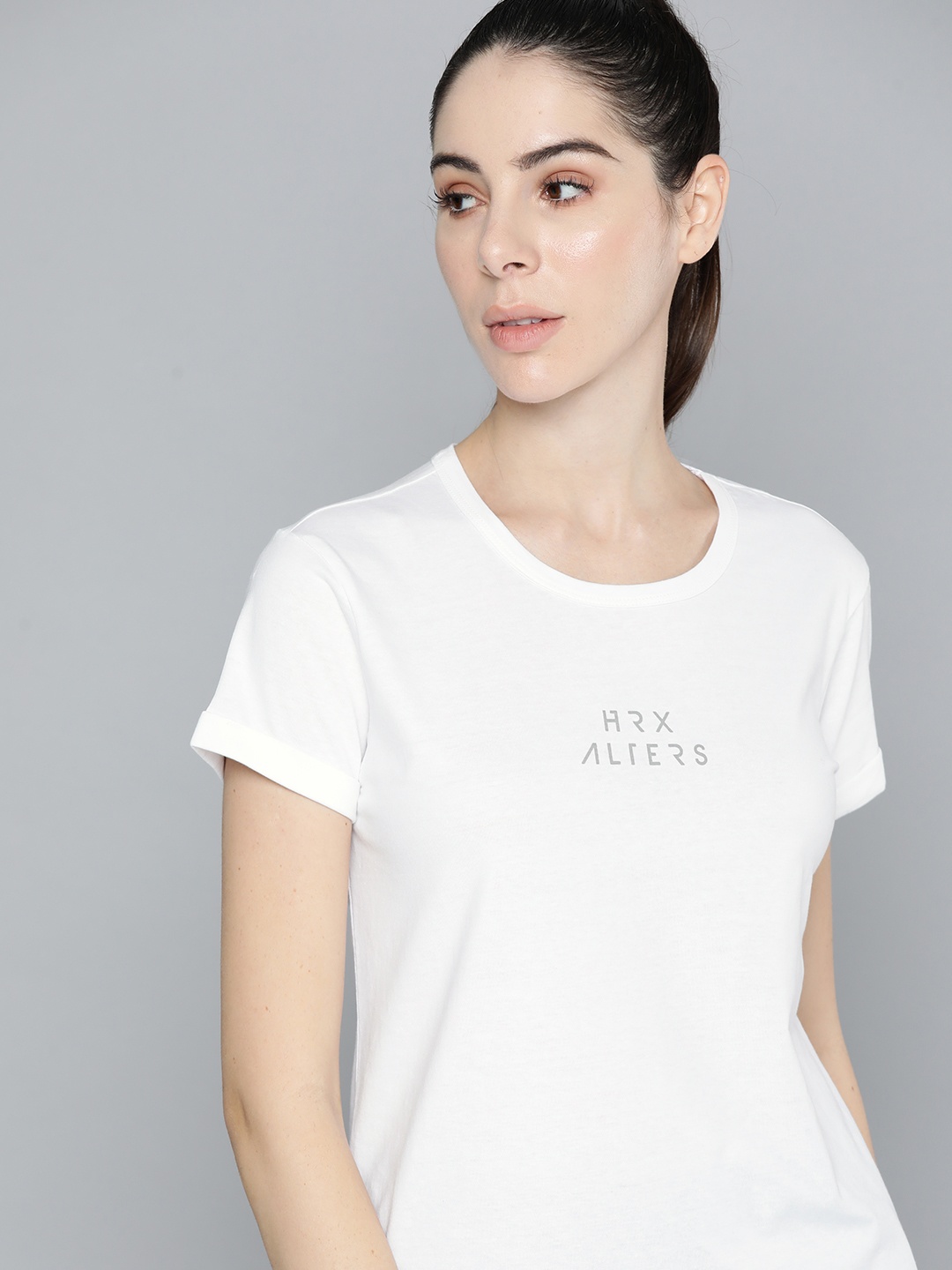 

HRX By Hrithik Roshan Lifestyle Women Optic White Bio-Wash Brand Carrier T-shirts