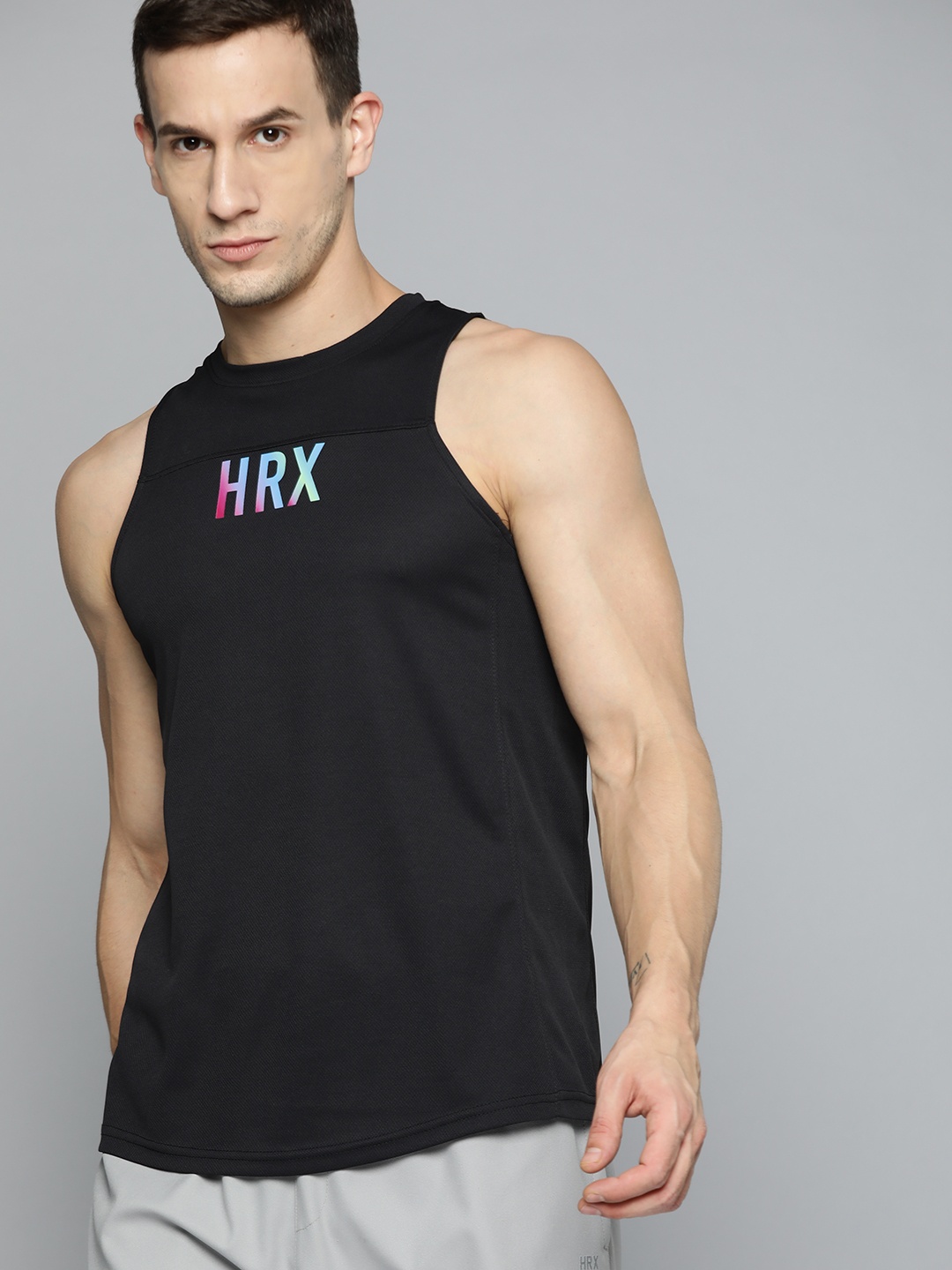 

HRX By Hrithik Roshan Running Men JET BLACK Rapid-Dry Brand Carrier T-shirts