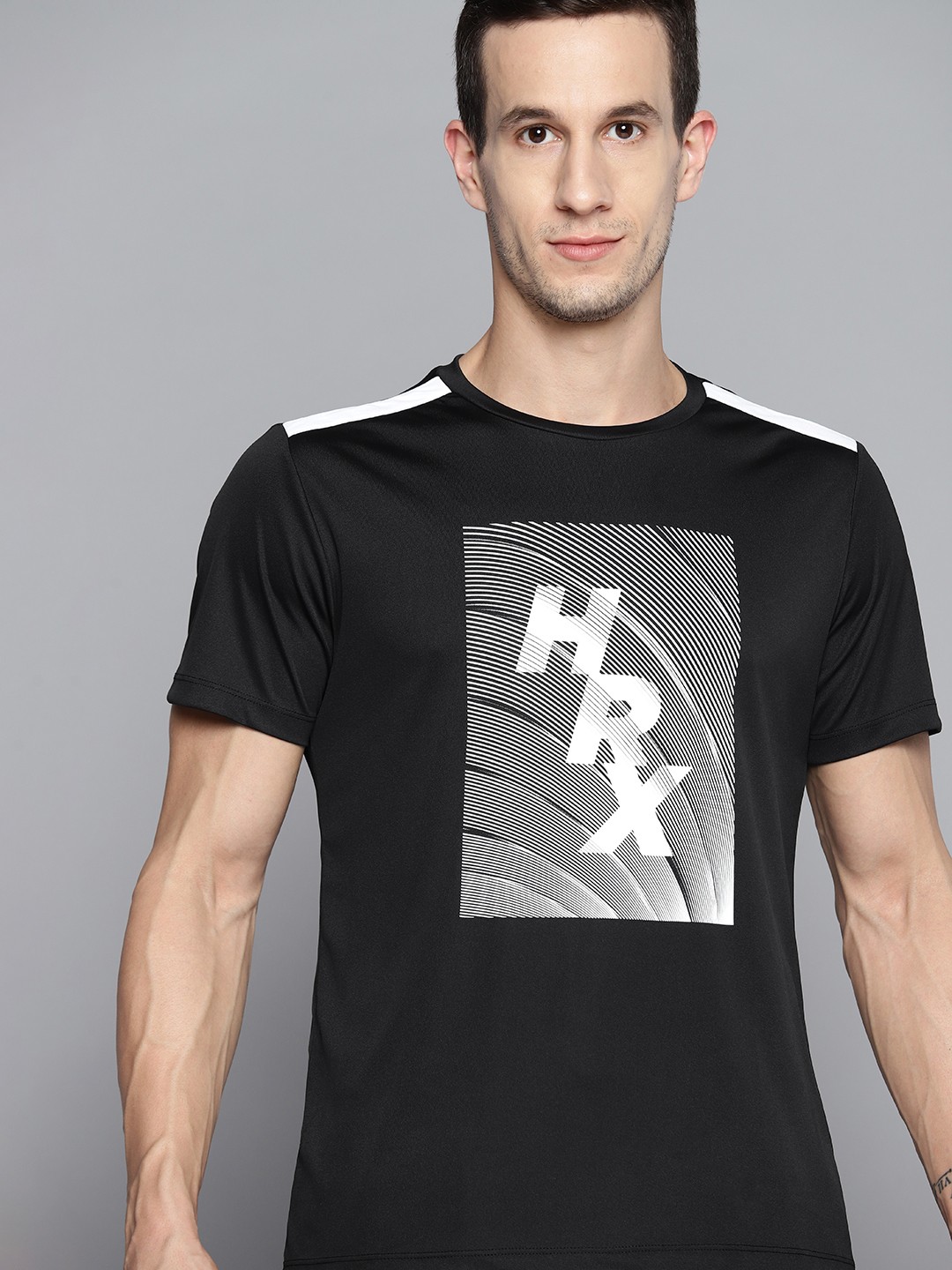 

HRX By Hrithik Roshan Basketball Men Jet Black Rapid-Dry Brand Carrier Tshirts