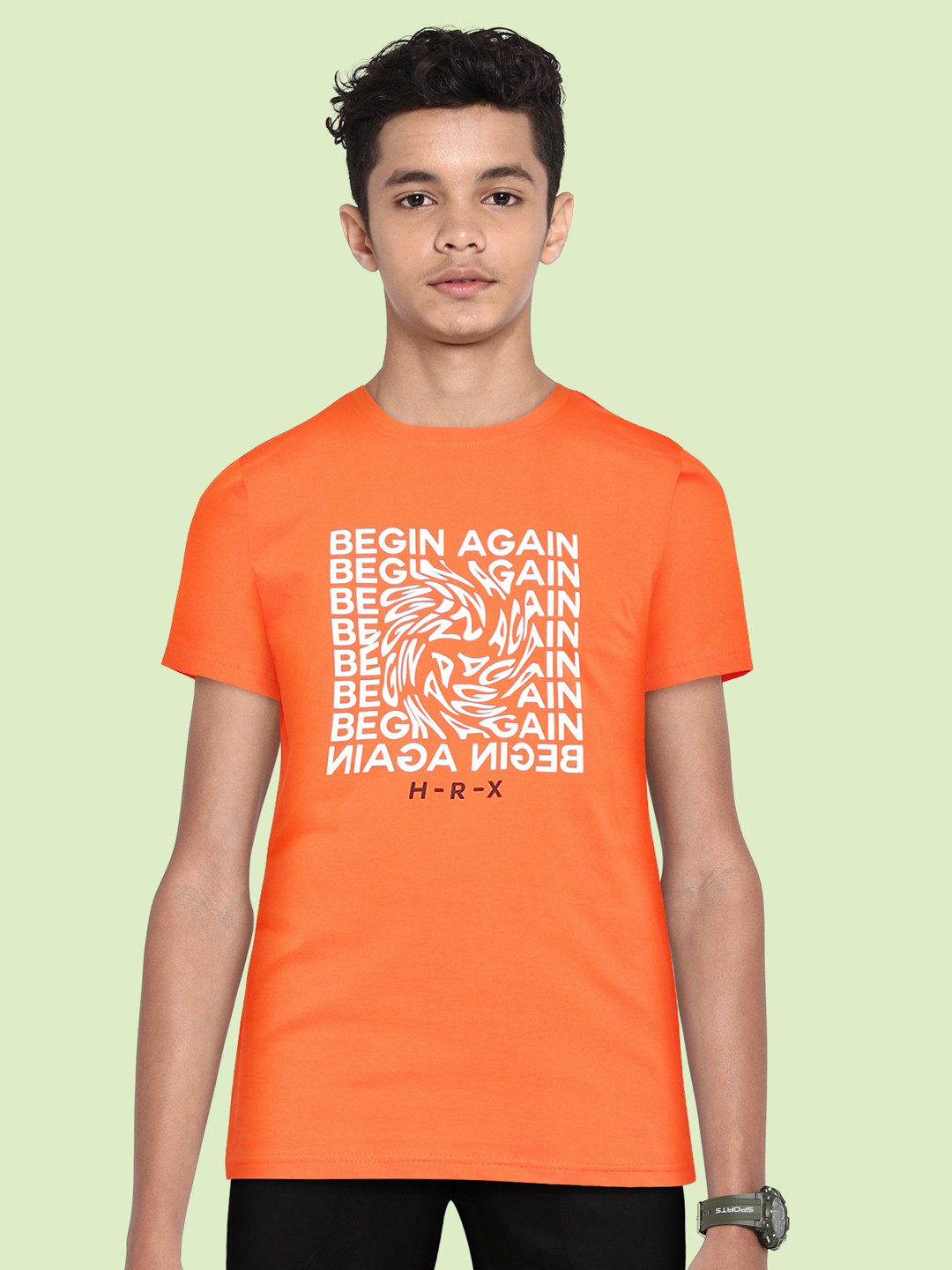 

HRX By Hrithik Roshan Lifestyle Boys Orangade Bio-Wash Typography Tshirts, Orange