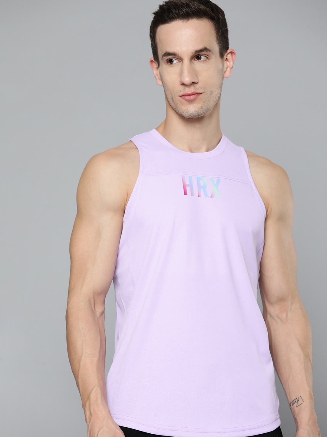 

HRX By Hrithik Roshan Running Men Digital Lavender Rapid-Dry Brand Carrier T-shirts