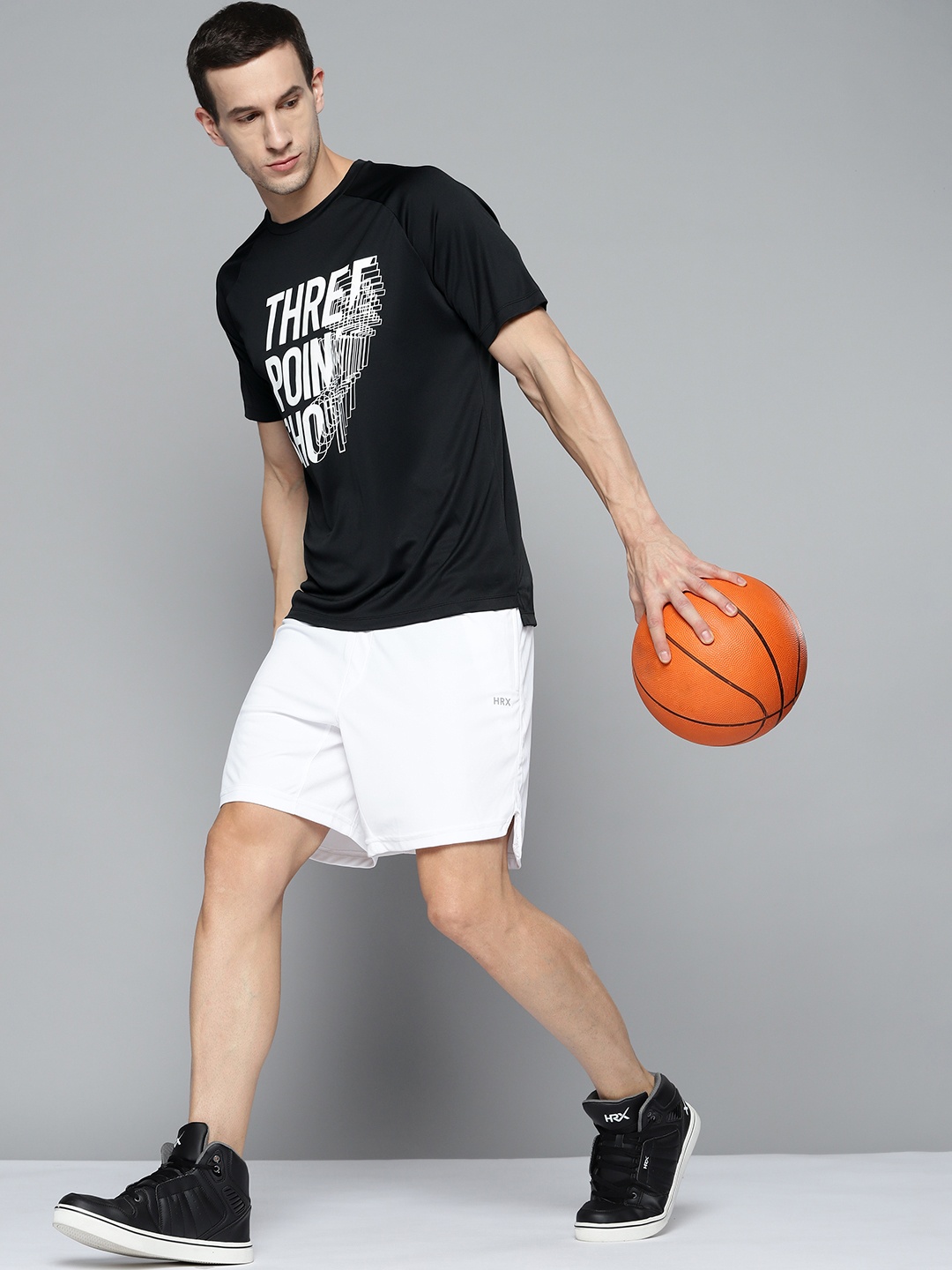 

HRX By Hrithik Roshan Basketball Men Jet Black Rapid-Dry Typography Tshirts