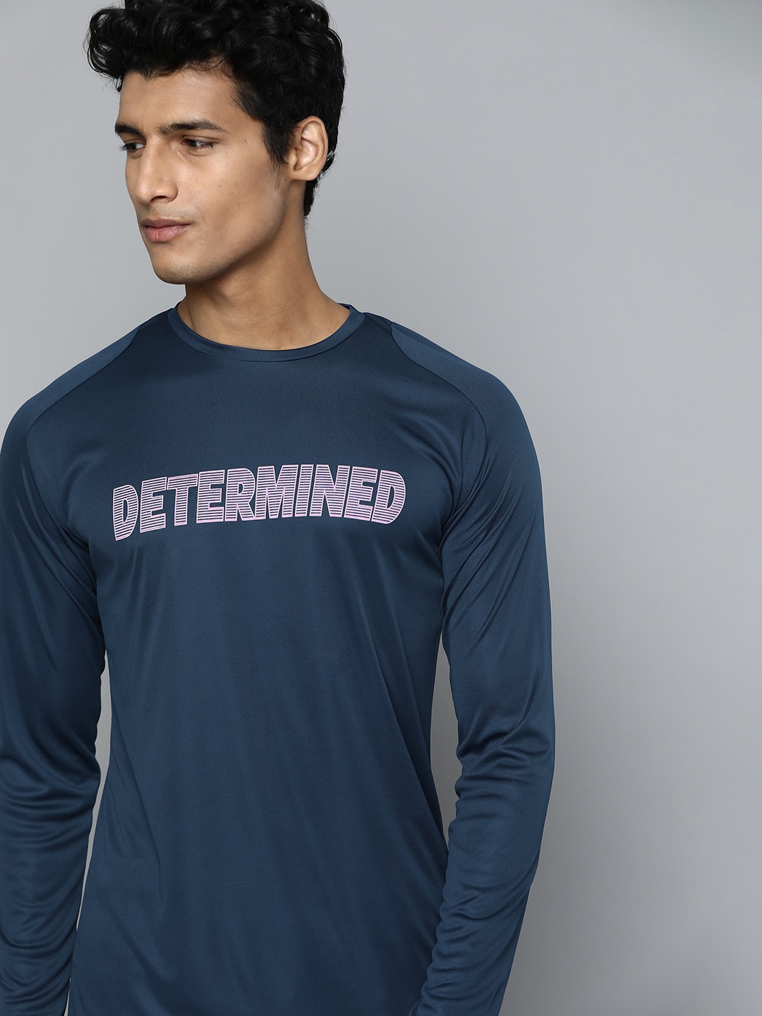 

HRX By Hrithik Roshan Training Men Estate Blue Rapid-Dry Typography Tshirts, Navy blue
