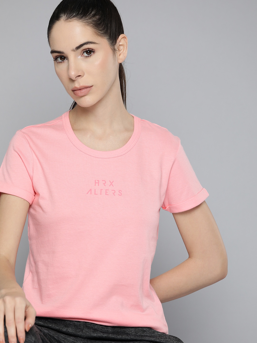 

HRX By Hrithik Roshan Lifestyle Women Quartz Pink Bio-Wash Brand Carrier T-shirt