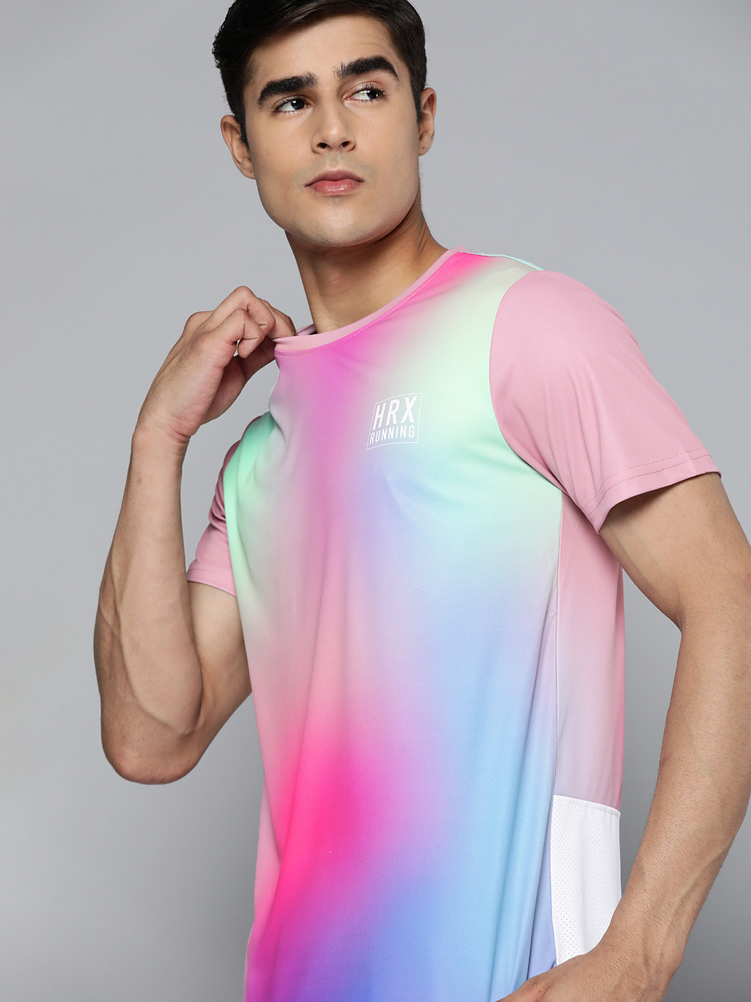 

HRX By Hrithik Roshan Running Men PINK GLO Rapid-Dry AOP T-shirt