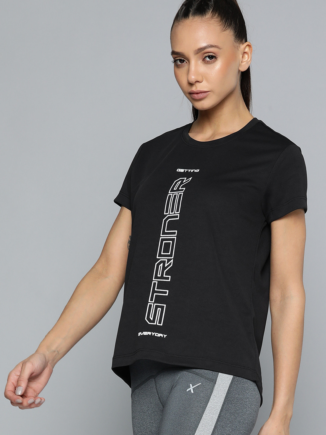 

HRX By Hrithik Roshan Training Women Jet Black Rapid-Dry Typography Tshirts
