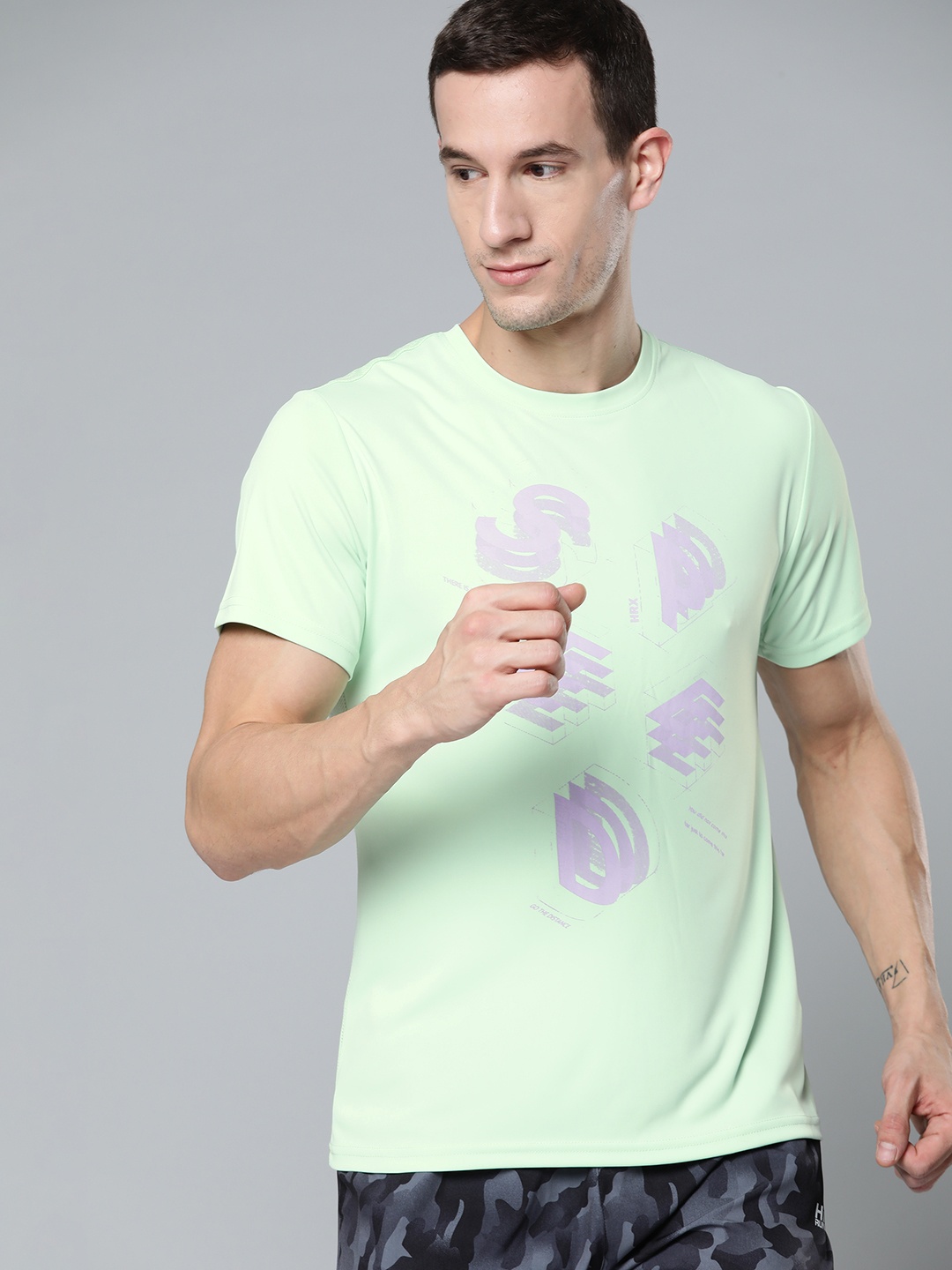 

HRX By Hrithik Roshan Running Men Apple Mint Rapid-Dry Typography T-shirt, Green