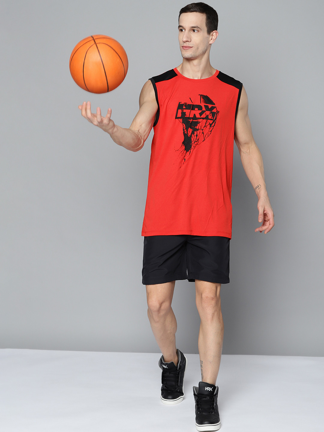 

HRX By Hrithik Roshan Basketball Men Grey Melange Rapid-Dry Brand Carrier Tshirts, Red