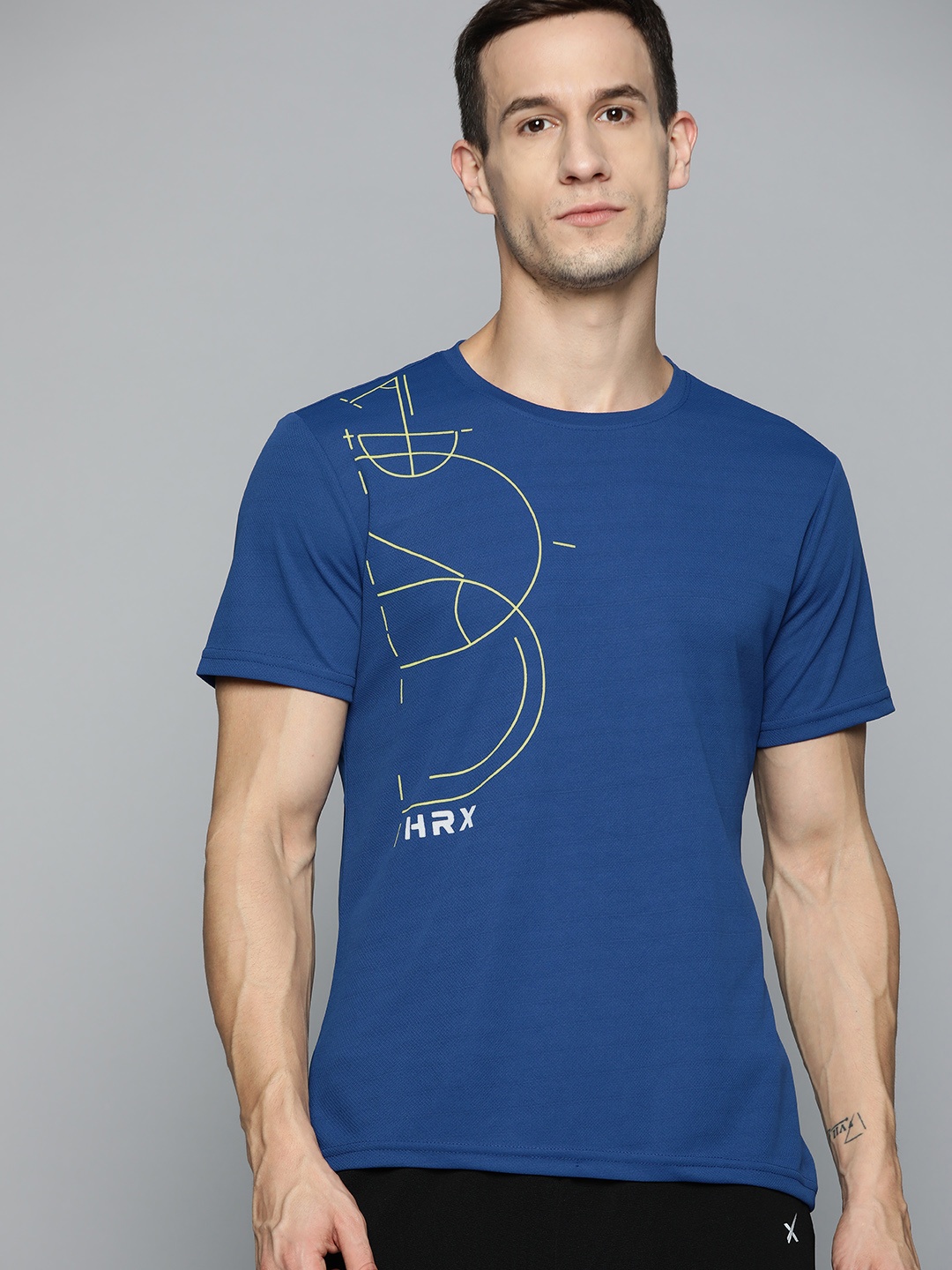 

HRX By Hrithik Roshan Running Men ESTATE BLUE Rapid-Dry Brand Carrier Tshirts