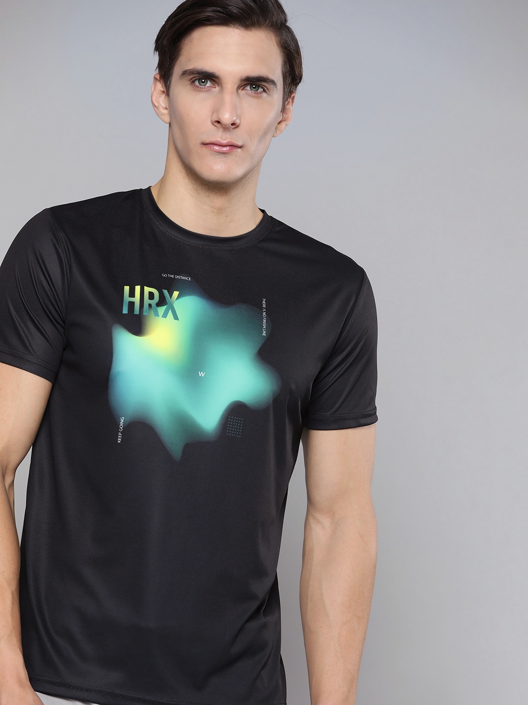 

HRX By Hrithik Roshan Men Jet Black Rapid-Dry Brand Carrier Running T-shirt