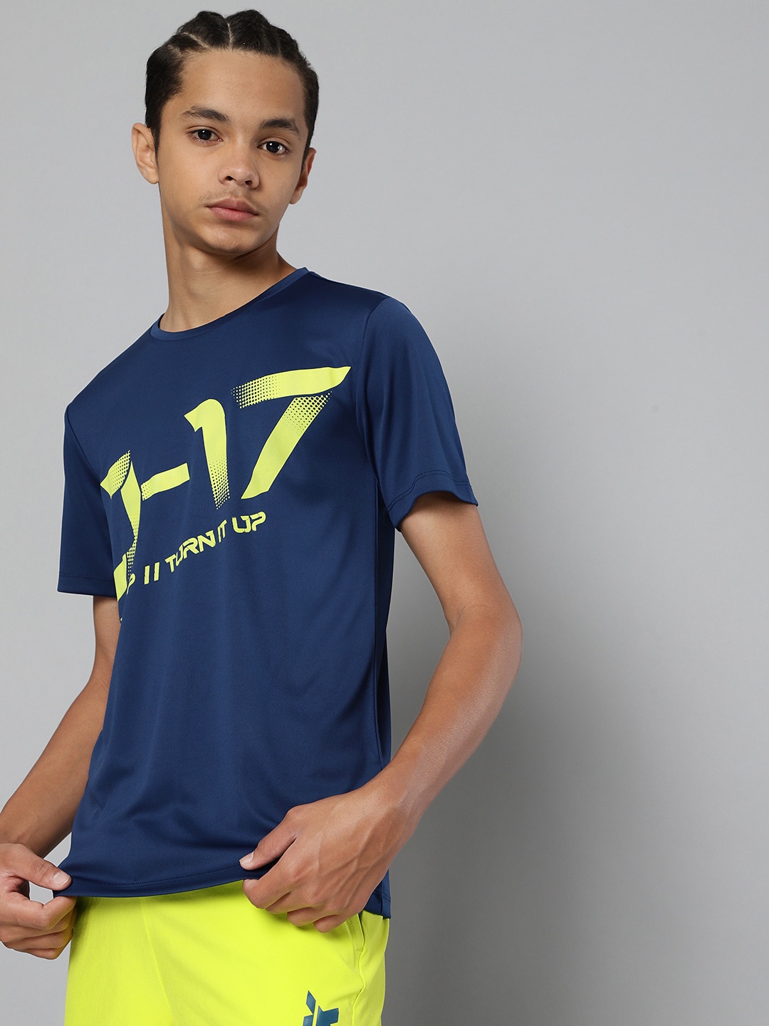 

HRX By Hrithik Roshan U-17 Boys Estate Blue Rapid-Dry Brand Carrier Tshirts, Navy blue