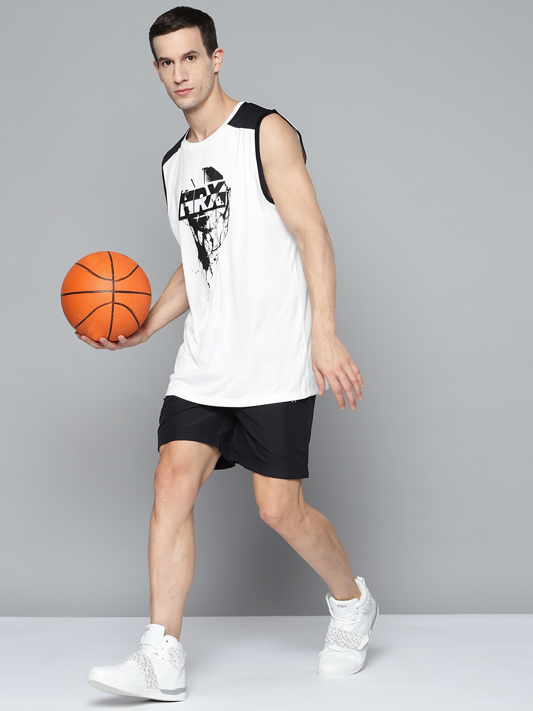 

HRX By Hrithik Roshan Basketball Men Optic White Rapid-Dry Brand Carrier Tshirts