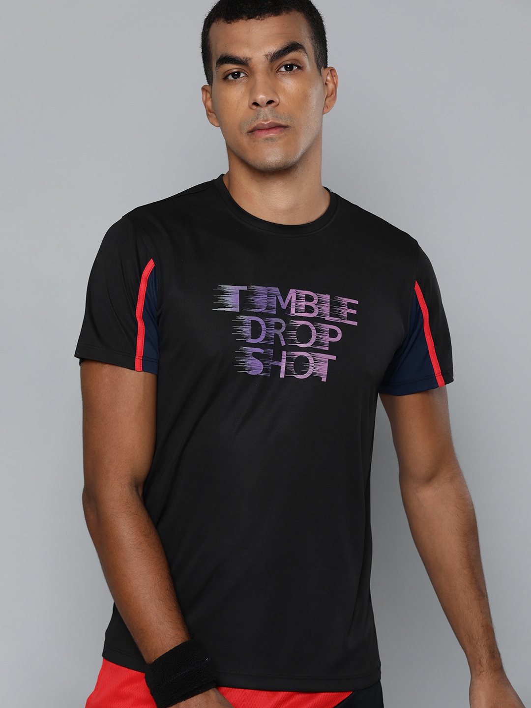 

HRX By Hrithik Roshan Racketsport Men Jet Black Rapid-Dry Typography Tshirts