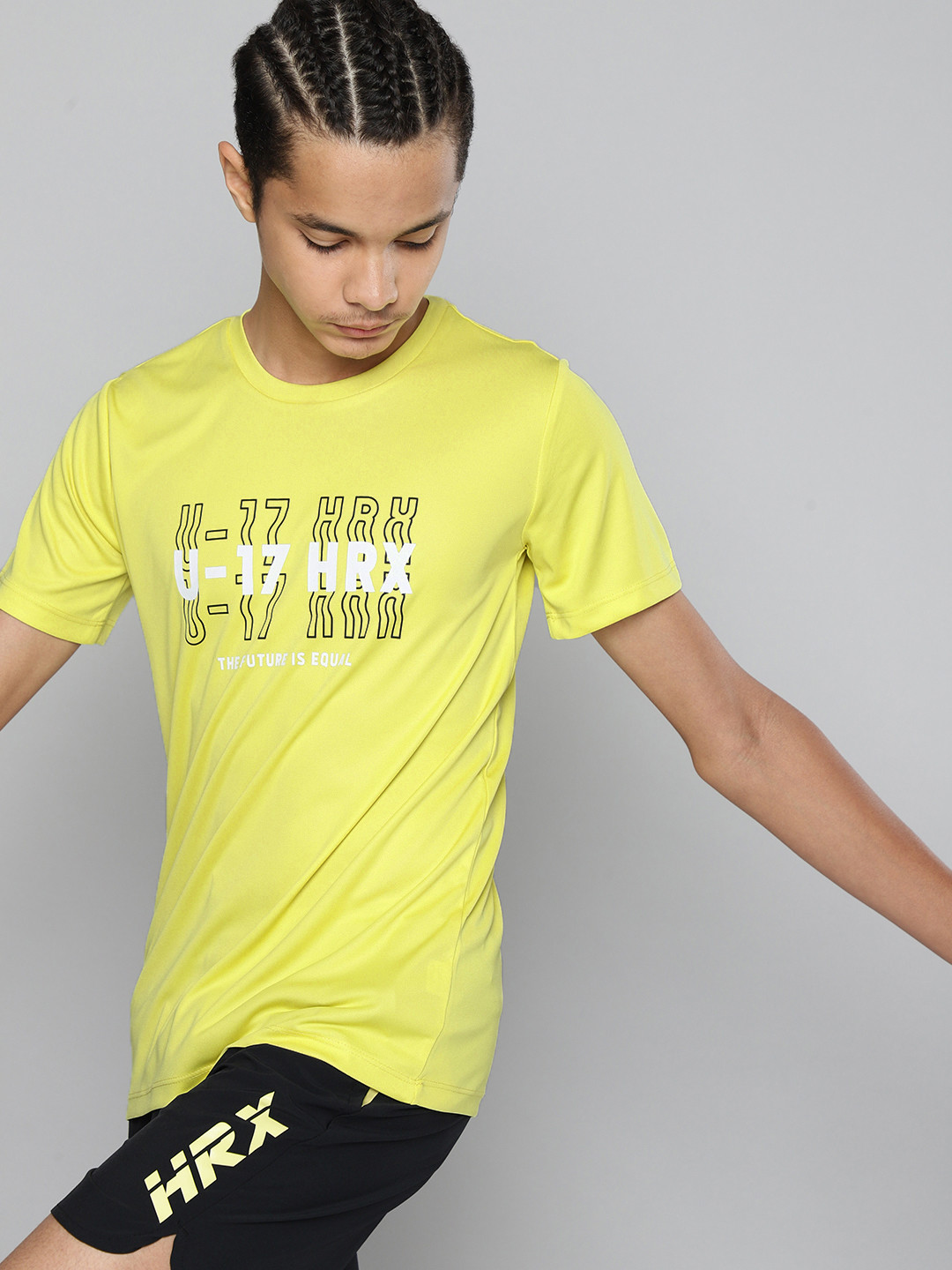

HRX By Hrithik Roshan U-17 Boys Neon Lime Rapid-Dry Brand Carrier Tshirts, Lime green