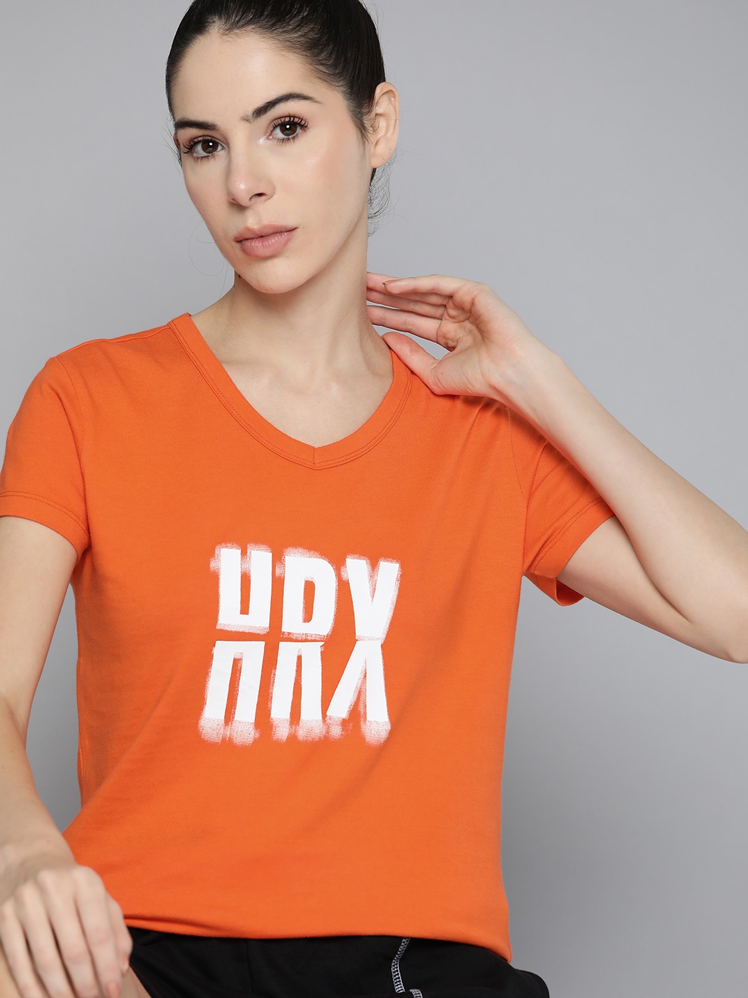 

HRX By Hrithik Roshan Lifestyle Women Orangade Bio-Wash Brand Carrier T-shirt, Orange