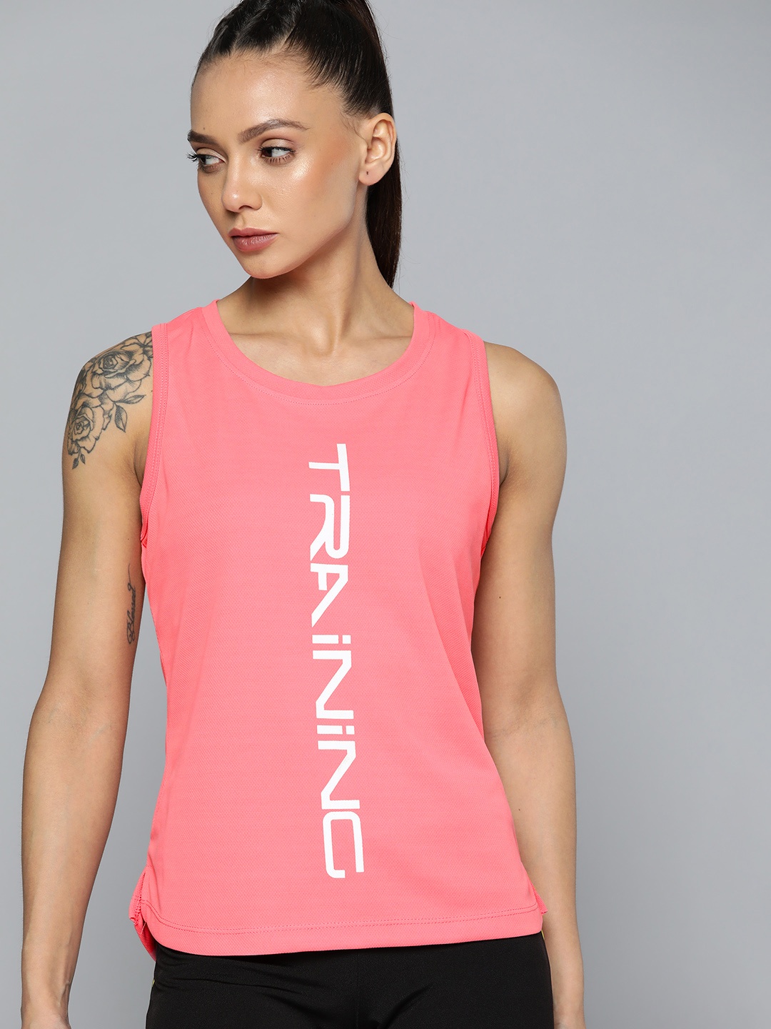 

HRX By Hrithik Roshan Women Desert Rose Rapid-Dry Typography Training T-shirt, Pink