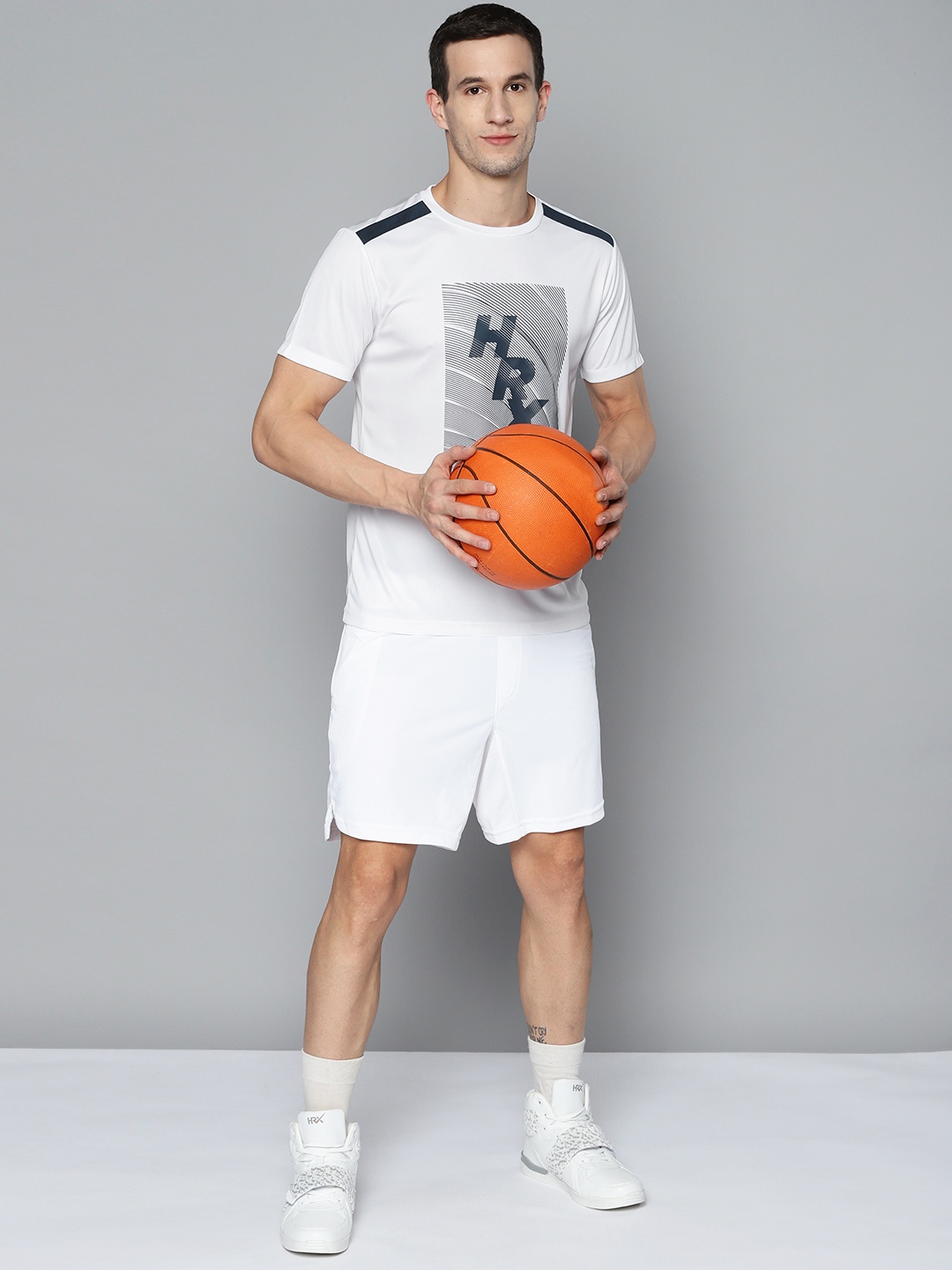 

HRX By Hrithik Roshan Basketball Men Optic White Rapid-Dry Brand Carrier Tshirts